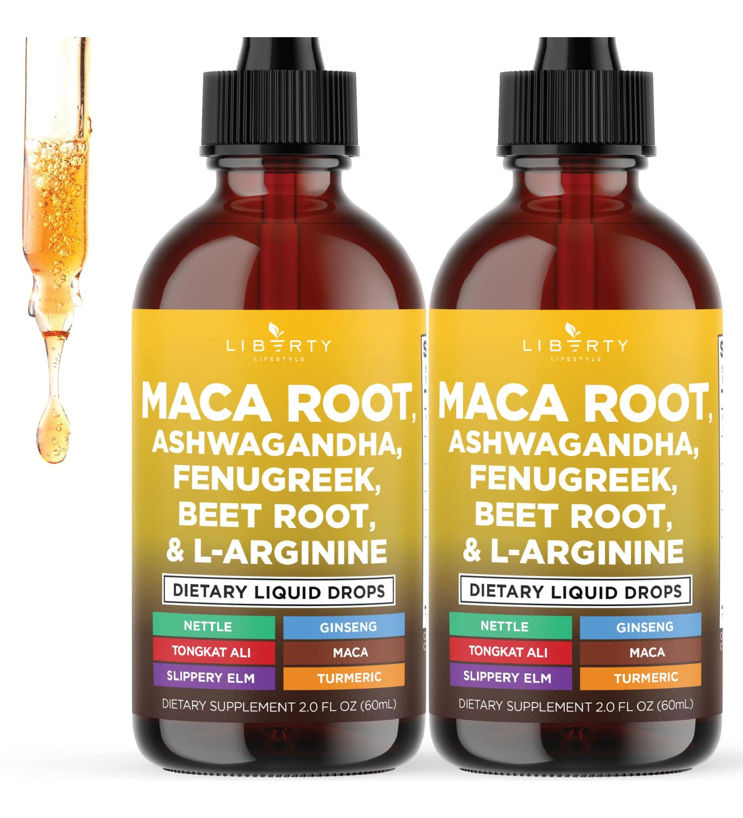 Organic Maca Root Liquid Drops with Ashwagandha Nettle Fenugreek Beet Root and L-Arginine Liquid Multivitamin for Women and Men - 4oz 2 Fl Oz (Pack of 2) - Buy Online on GoSupps.com