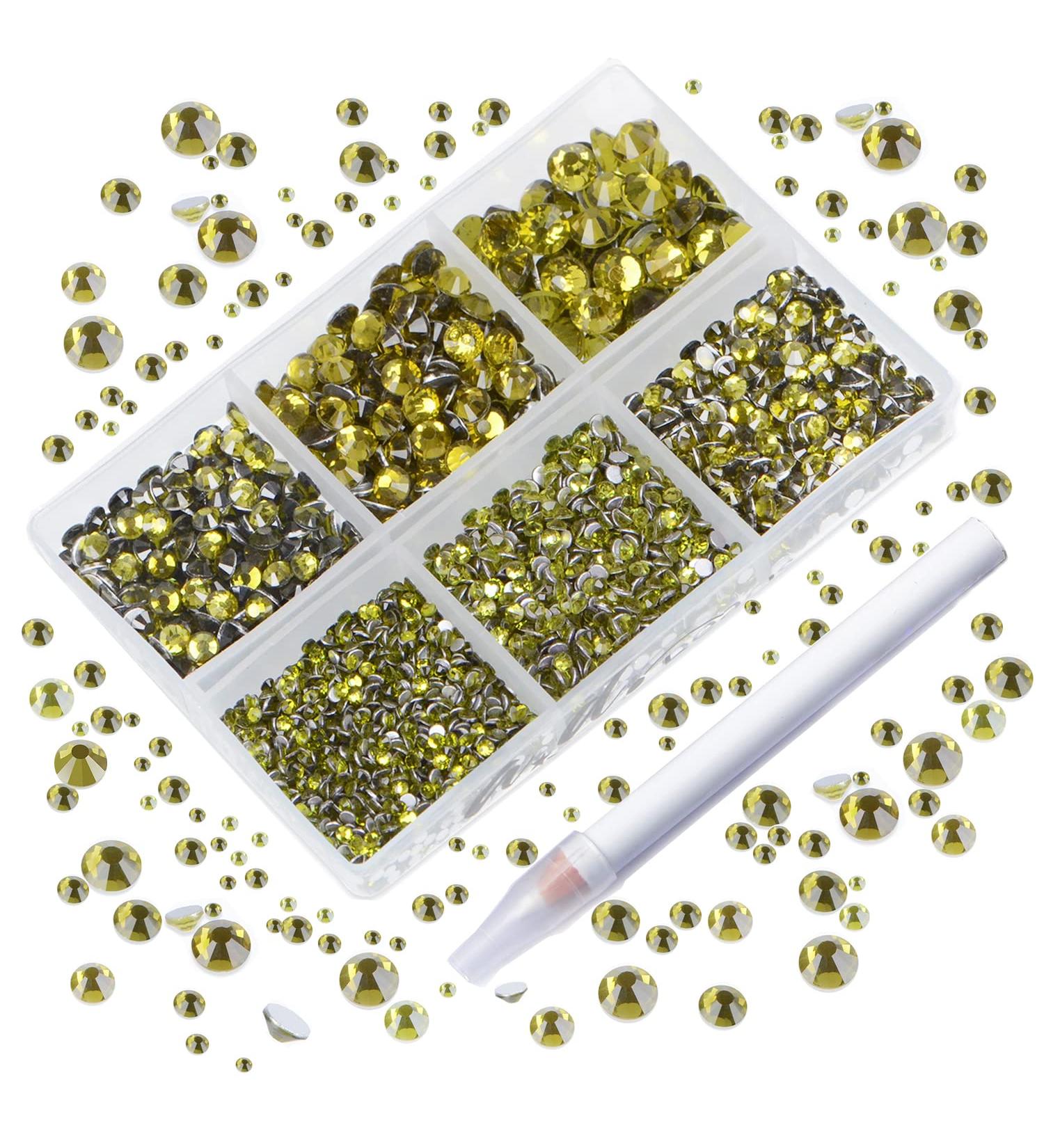 AD Beads 4300 Flat Back Nail Art Rhinestones in 6 Sizes with Storage Box & Picking Pen - Olivine Rhinestones for DIY Crafts - Buy Online on GoSupps.com