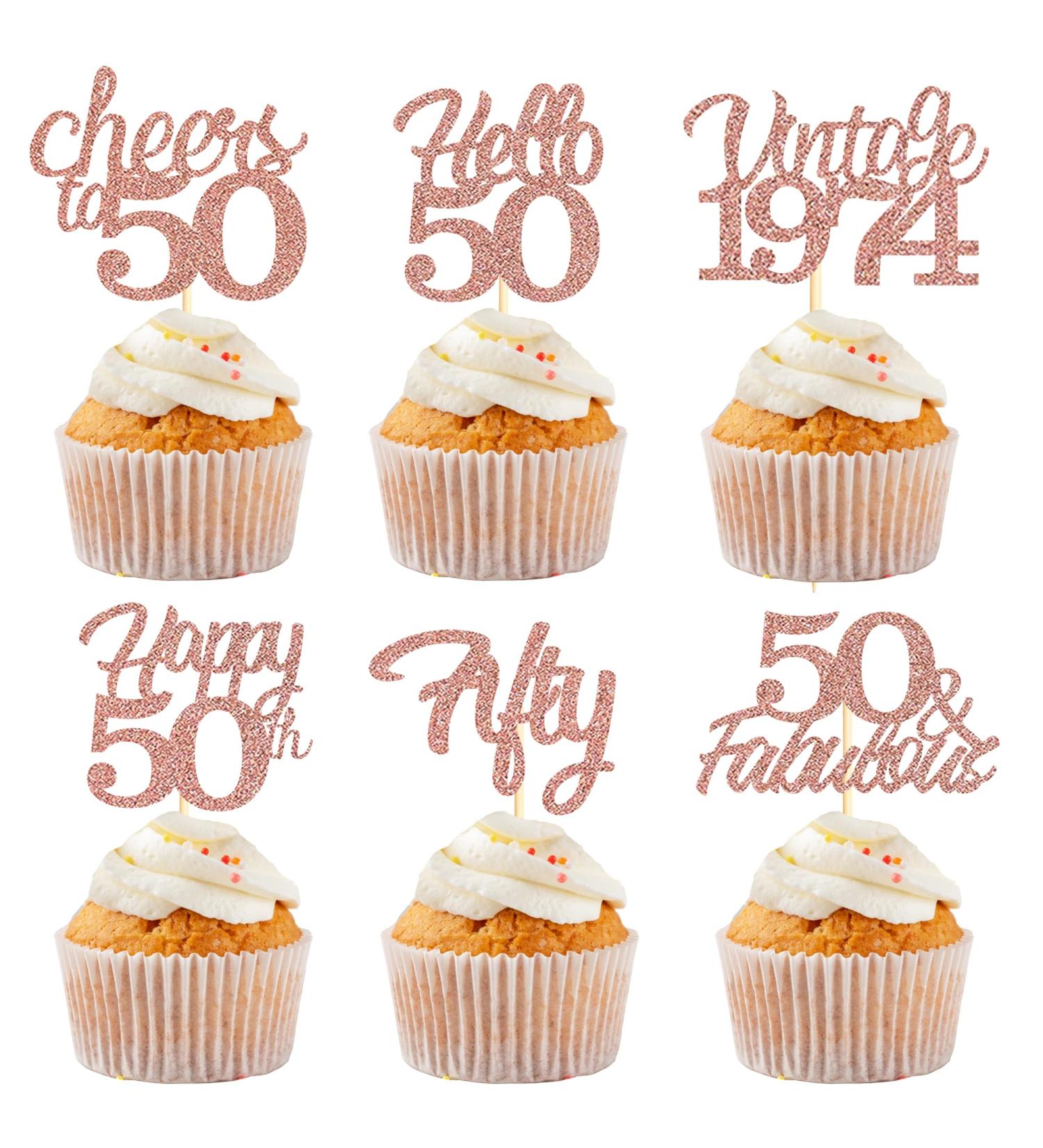 Sotpot 50th Birthday Cupcake Toppers 30 Pcs Rose Gold Glitter Fabulous/Cheers/Hello 50 Cupcake Picks Birthday Party Cupcake Decorations (6 Styles) Rose Gold 50th - Buy Online on GoSupps.com