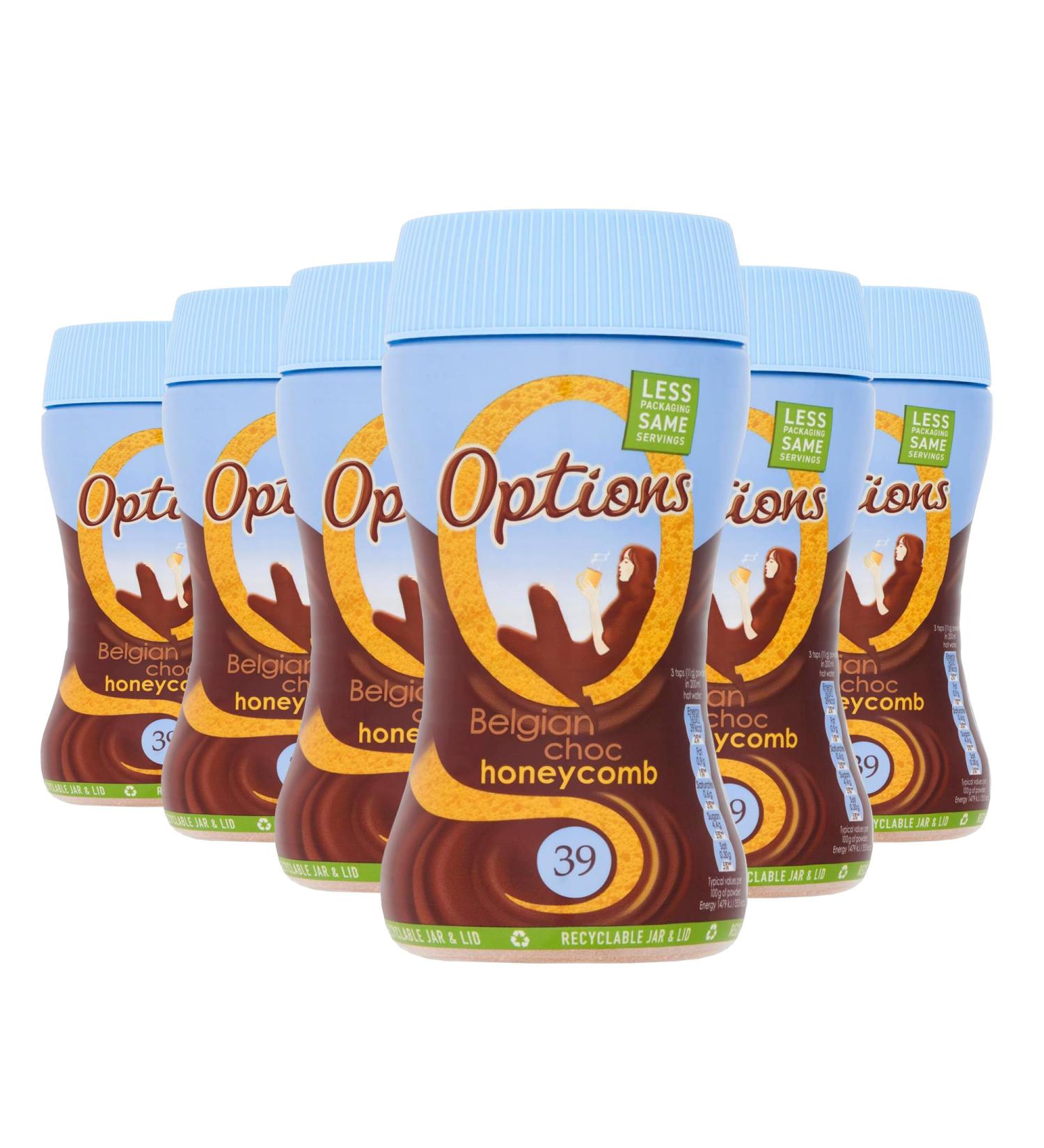 Options Belgian Choc Honeycomb Instant Hot Chocolate Drink 6 x 220g jars - Buy Online on GoSupps.com