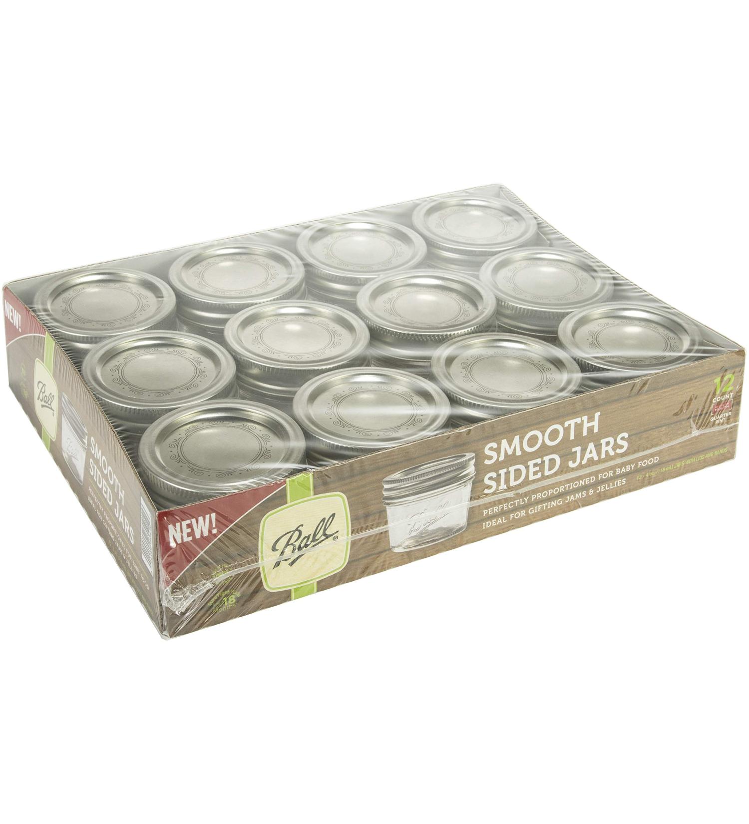 Ball Smooth Sided Canning Jars 4oz - 12 Pack | Quarter Pint Jars for Preserving - Buy Online on GoSupps.com