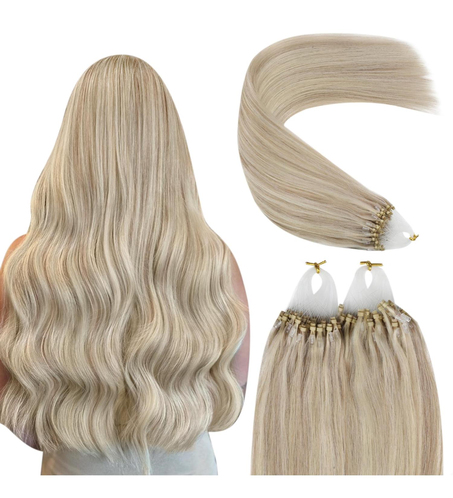 Youngsee Microring Extensions | Real Hair 35cm Blond Loop & Highlight Extensions | Premium Quality 50g #18/613 - Buy Online on GoSupps.com