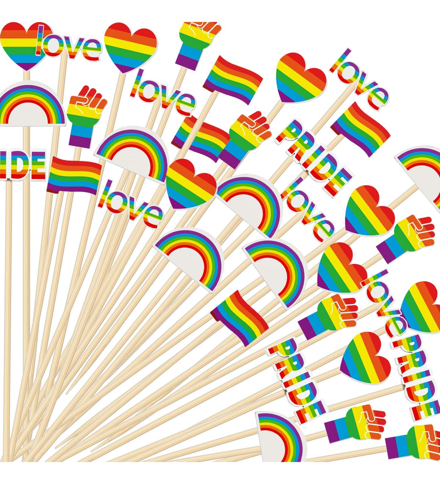 Karenhi 100 Pcs Rainbow Gay Pride Toothpick Bamboo 5.9 Inch LGBT Cupcake Topper Lesbian Pride Cupcake Toppers Flag Heart Love Decoration Treat Picks for Party Wedding - Buy Online on GoSupps.com