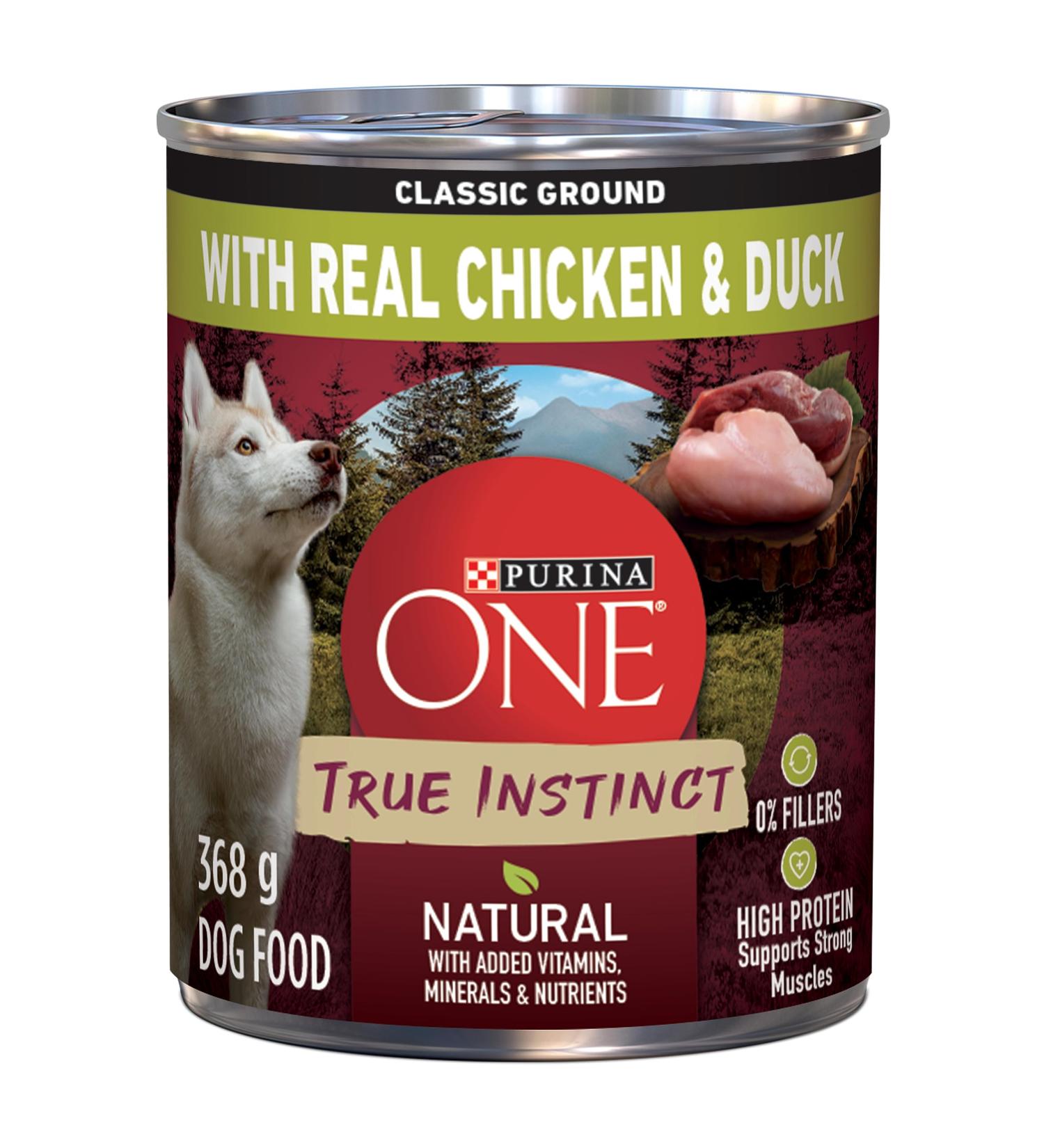 Purina ONE Classic Ground True Instinct Wet Dog Food Chicken & Duck - 368 g Can (12 Pack) - Buy Online on GoSupps.com