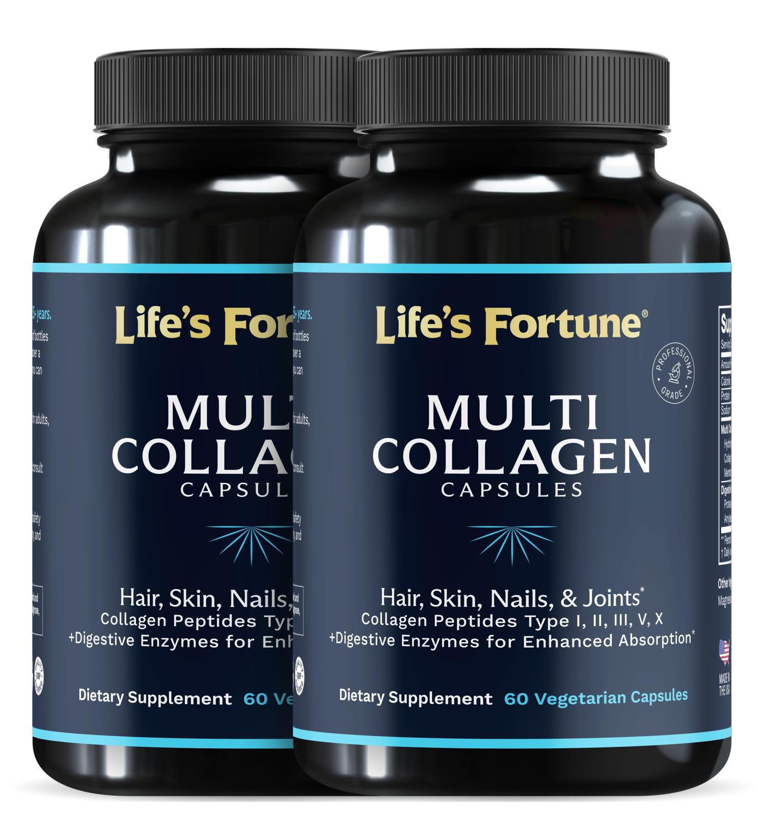 Multi Collagen Peptides Types I II III V & X Hydrolyzed Protein Capsules Grass-Fed Blend with Digestive Enzyme for Skin Hair Nails Joints & Gut Health Unflavored (60 Count (Pack of 2)) - Buy Online on GoSupps.com