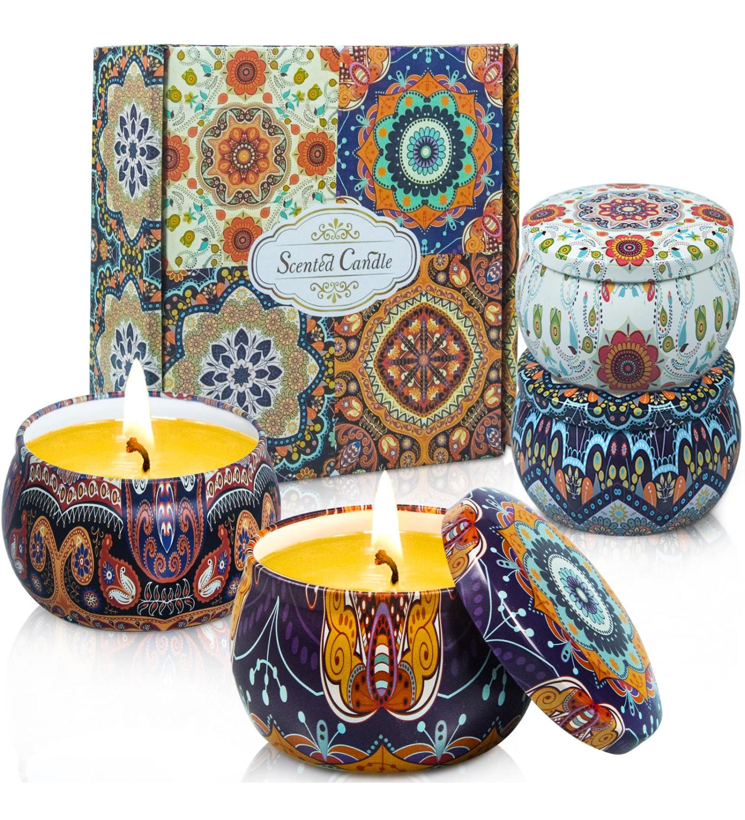 Scented Soy Candles Gift Set Aromatherapy 4pcs (Rose Lavender Vanilla Jasmine) | 100% Natural Wax Travel Tins for Relaxation & Stress Relief | Perfect Spa Gifts for Women - Buy Online on GoSupps.com