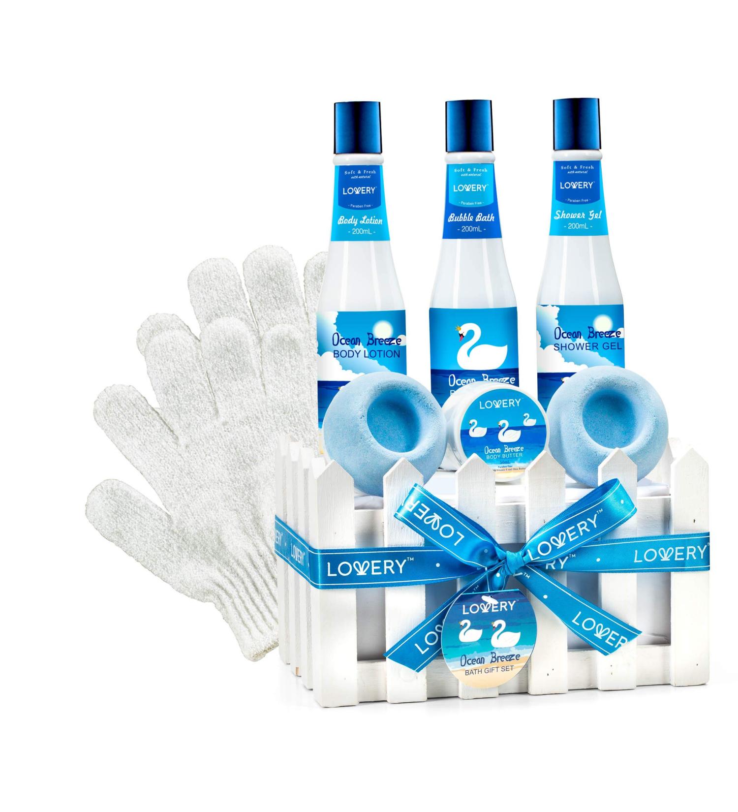 Ocean Bliss Bath Set - Perfect Birthday Gift Basket for Women Men & Teens | Spa Essentials: Shower Gel Bubble Bath Lotion Body Butter Bath Bombs & Face Mask - Buy Online on GoSupps.com