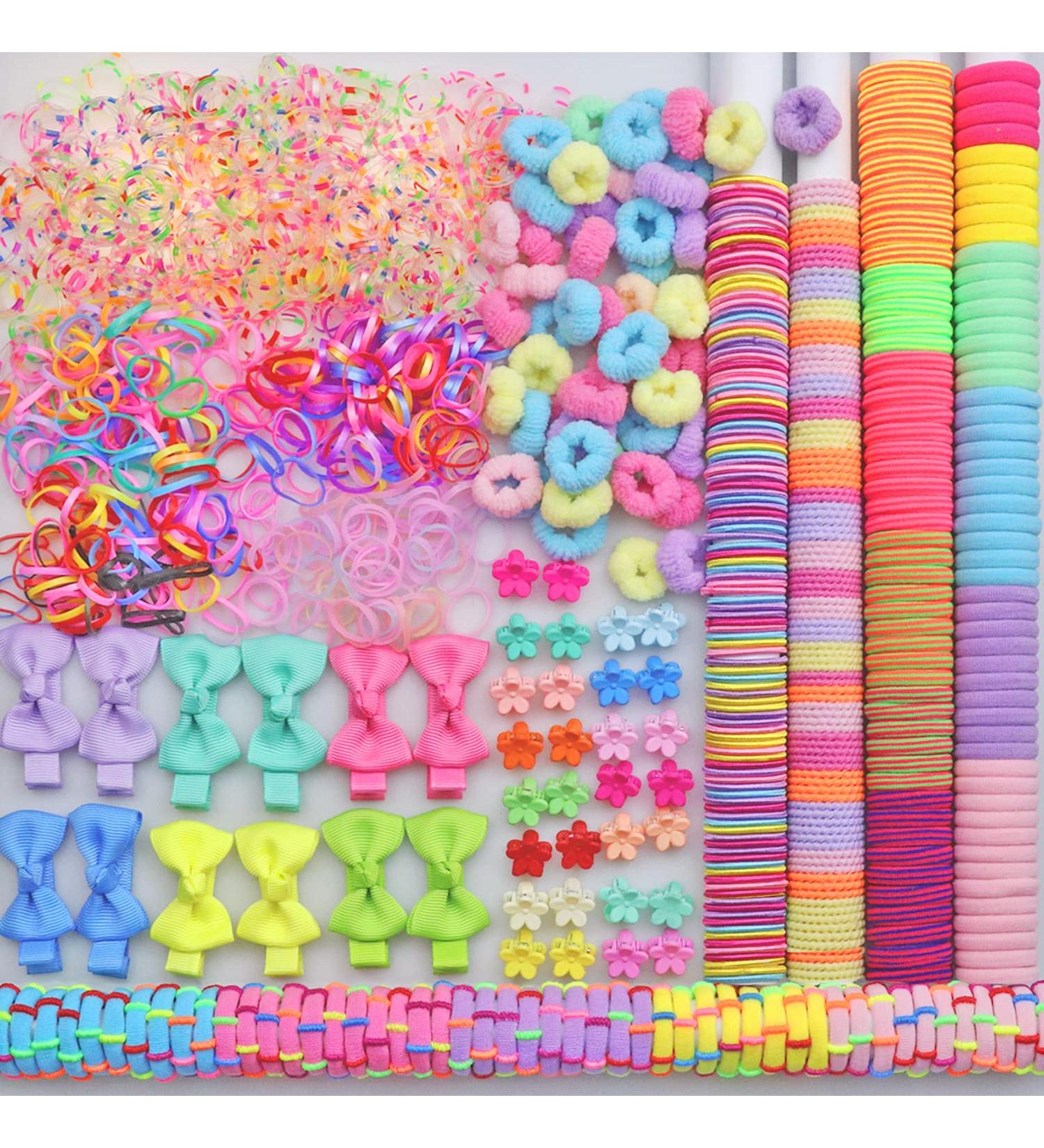 Tallsocne Girls Hair Accessory Set - Multicolor Mini Seamless Hair Ties, Elastic Bands, Butterfly Clips, Flower Claws, Styling Tools - Buy Online on GoSupps.com