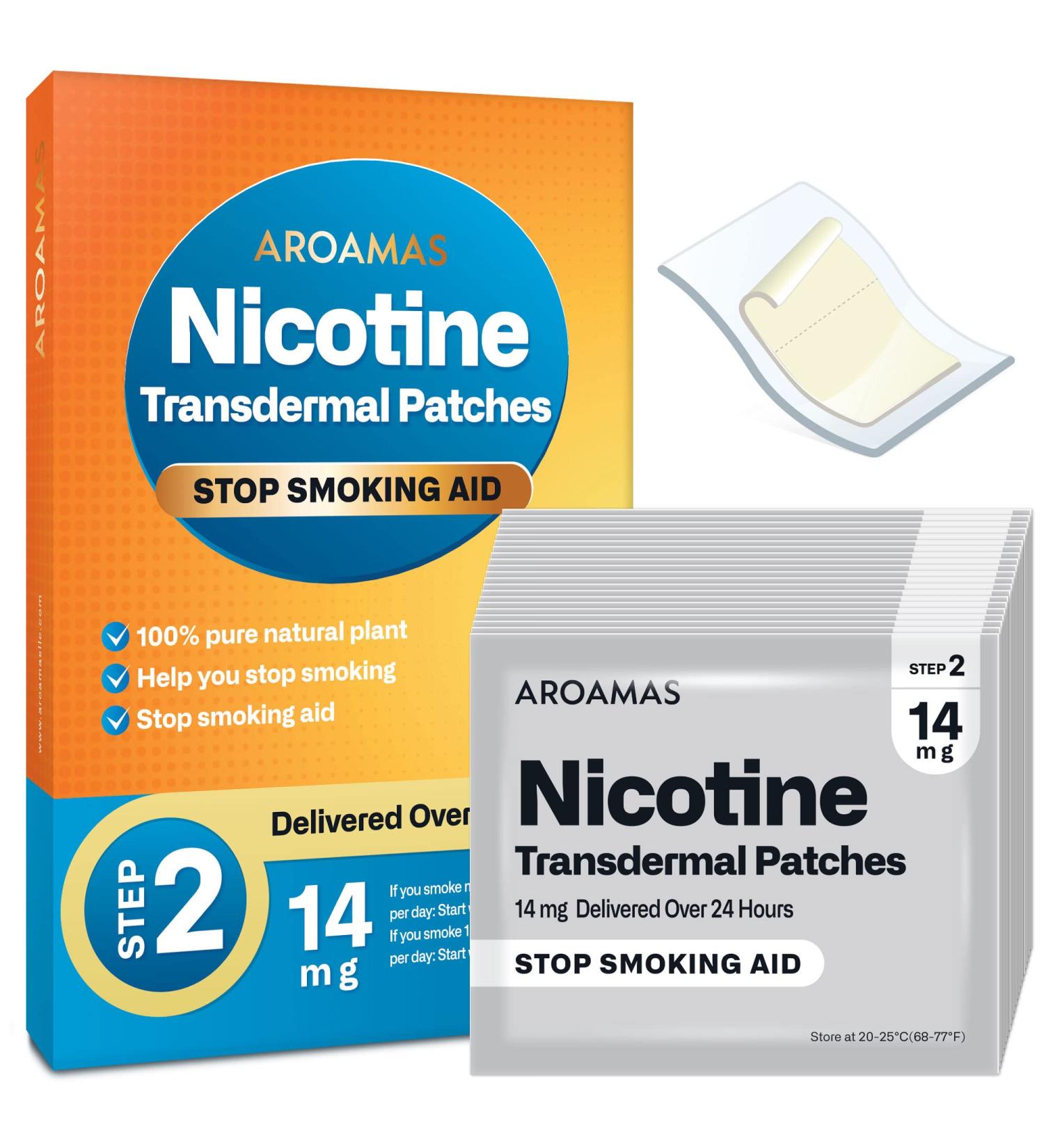 Aroamas Nicotine Patch 14mg - 24 Hour Nicotine Transdermal System to Quit Smoking - Stop Smoking Aid Step 2 - Buy Online on GoSupps.com