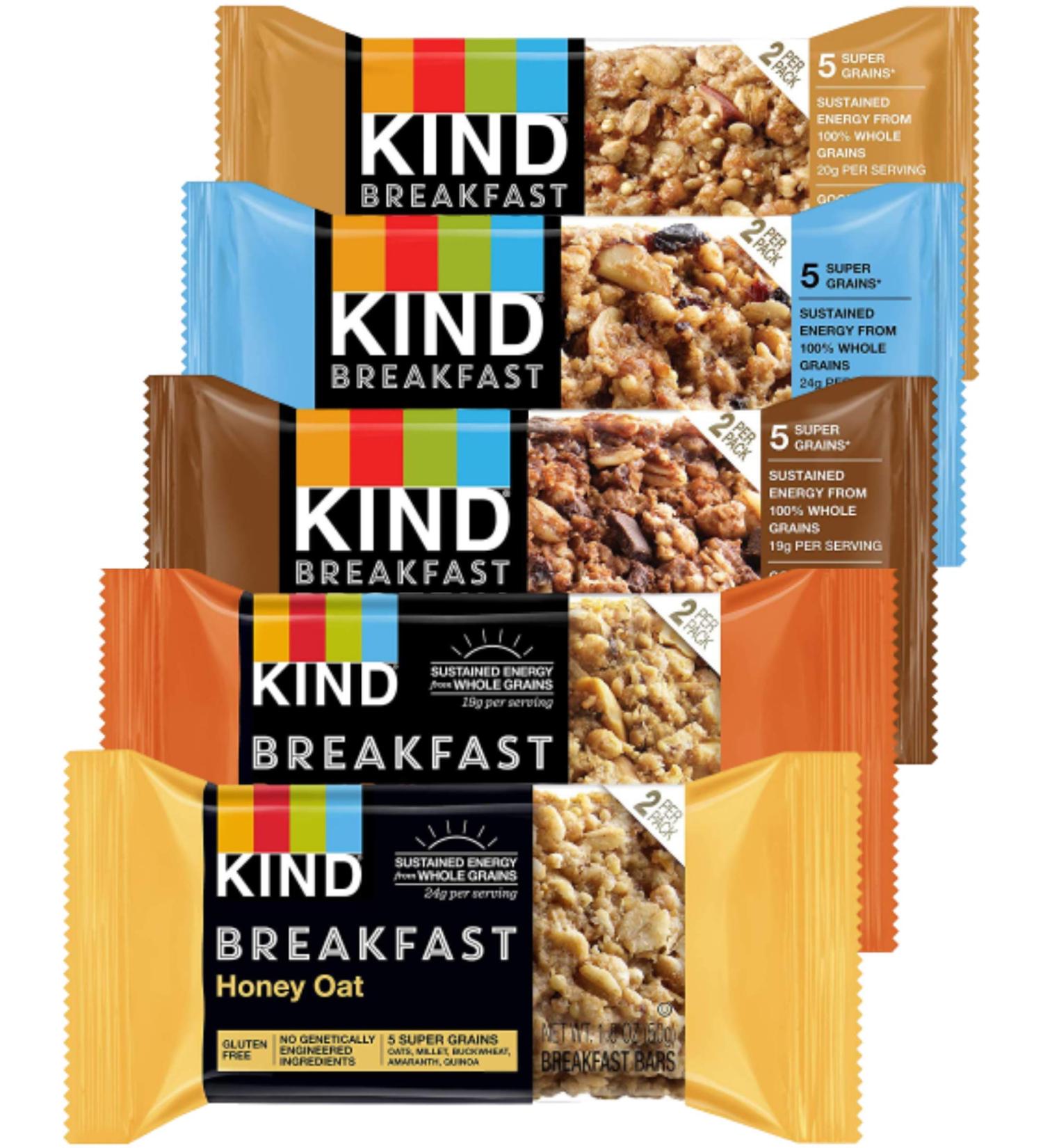 Kind Breakfast Bars Variety 5 Flavors Dark Chocolate Blueberry Almond Honey Oat Peanut Butter Almond Butter. 12 Pack. In Sanisco Packaging. - Buy Online on GoSupps.com