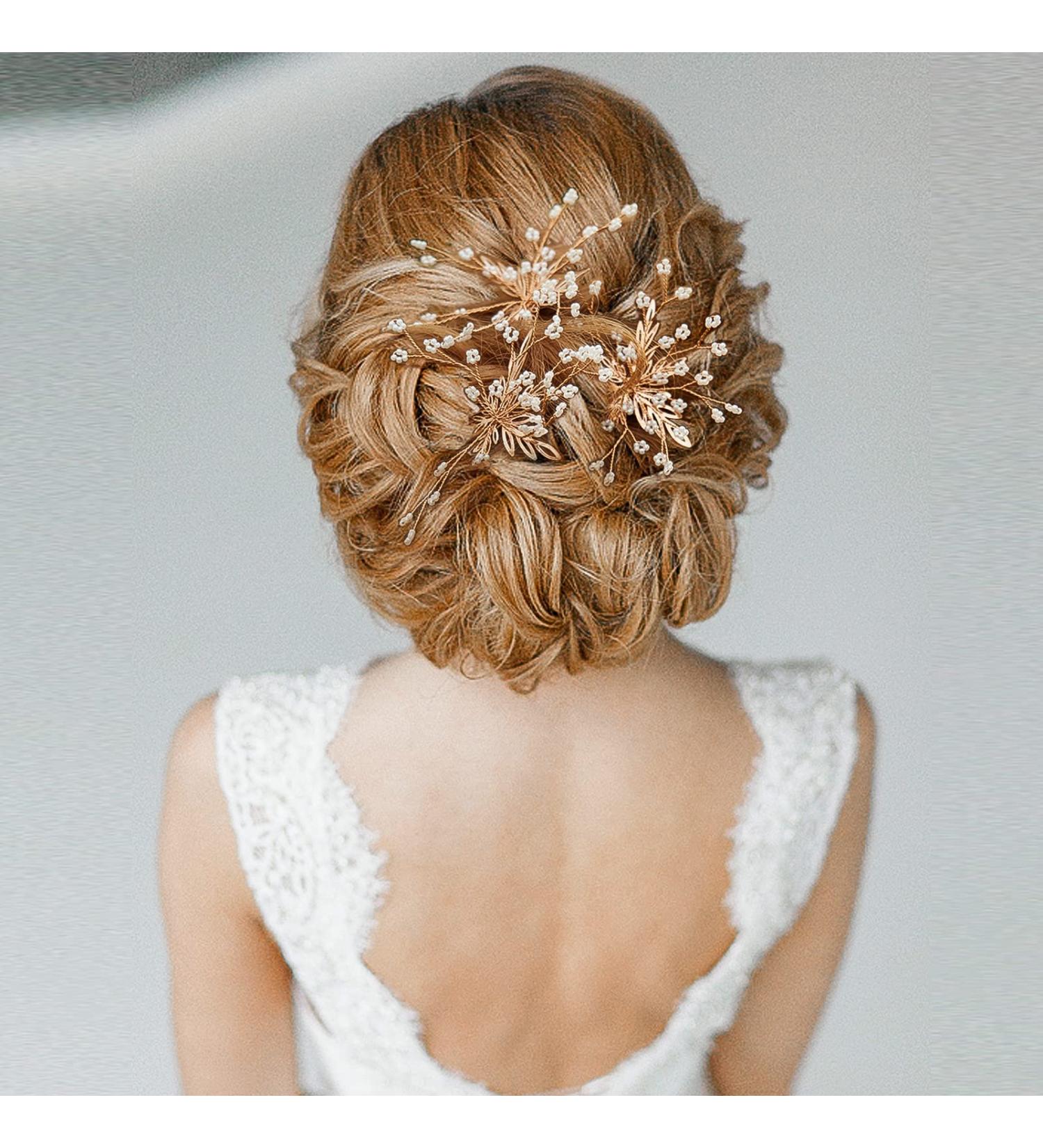 3-Piece Pearl and Rhinestone Bridal Hair Pins Set - Gold Wedding Accessories for Brides and Bridesmaids - Buy Online on GoSupps.com
