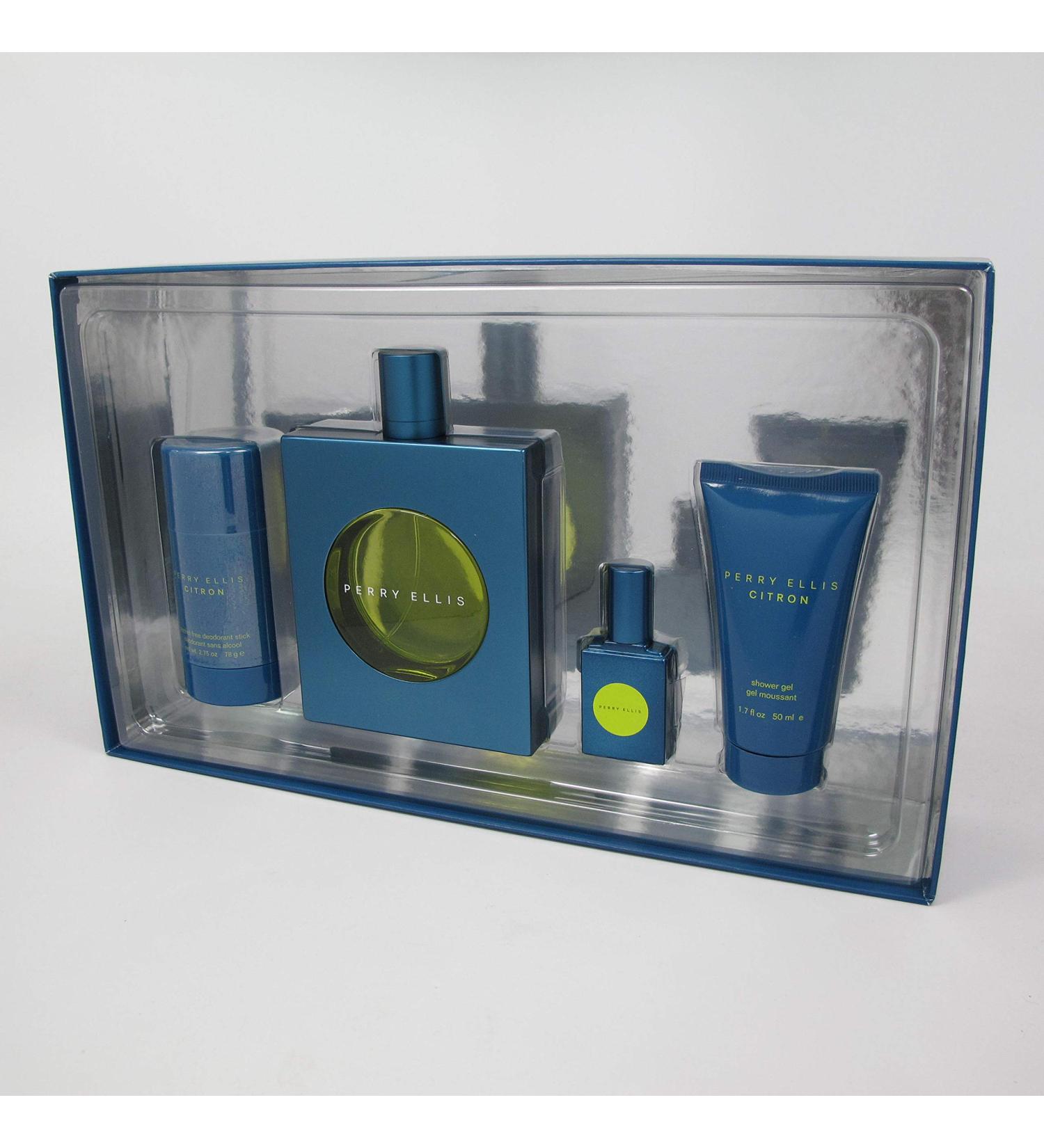 CITRON BY PERRY ELLIS 4 PCS SET: 100 ML/3.4 OZ EAU DE TOILETTE SPRAY 2.75 OZ DEODORANT STICK 1.7 OZ SHOWER GEL & 7.5 ML/0.25 OZ EAU DE TOILETTE TRAVEL SPRAY