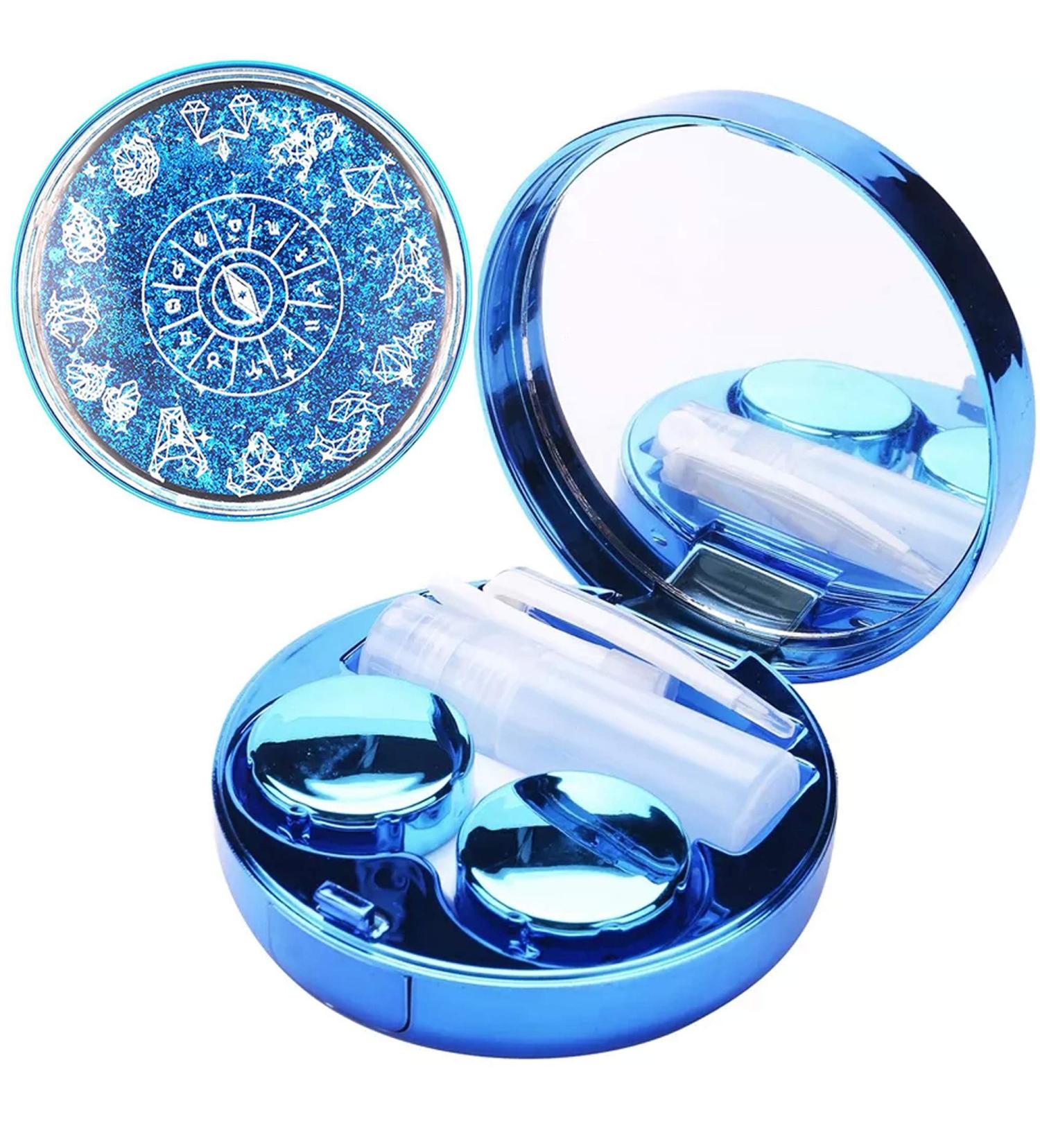 Bling Stars Colored Contact Lens Case with Mirror - Portable & Cute Eye Contacts Remover Tool for Women & Teen Girls - Blue - Buy Online on GoSupps.com