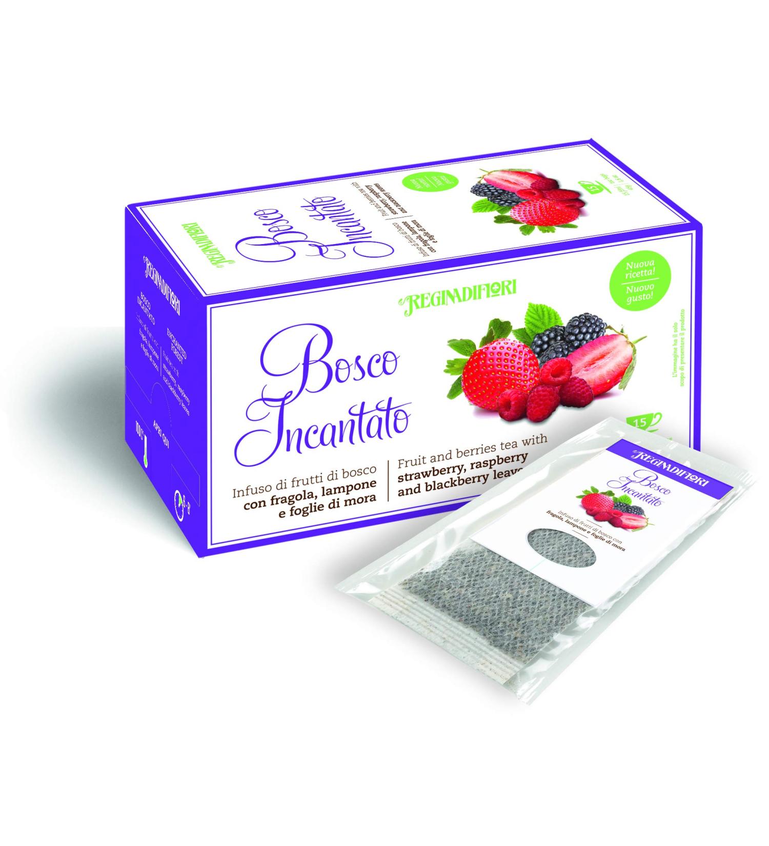 Regina di Fiori Regina di Fiori - Enchanted Forest. Infusion with strawberry raspberry and blackberry leaves. 4 boxes of 15 x 3g filters (60 filters total)