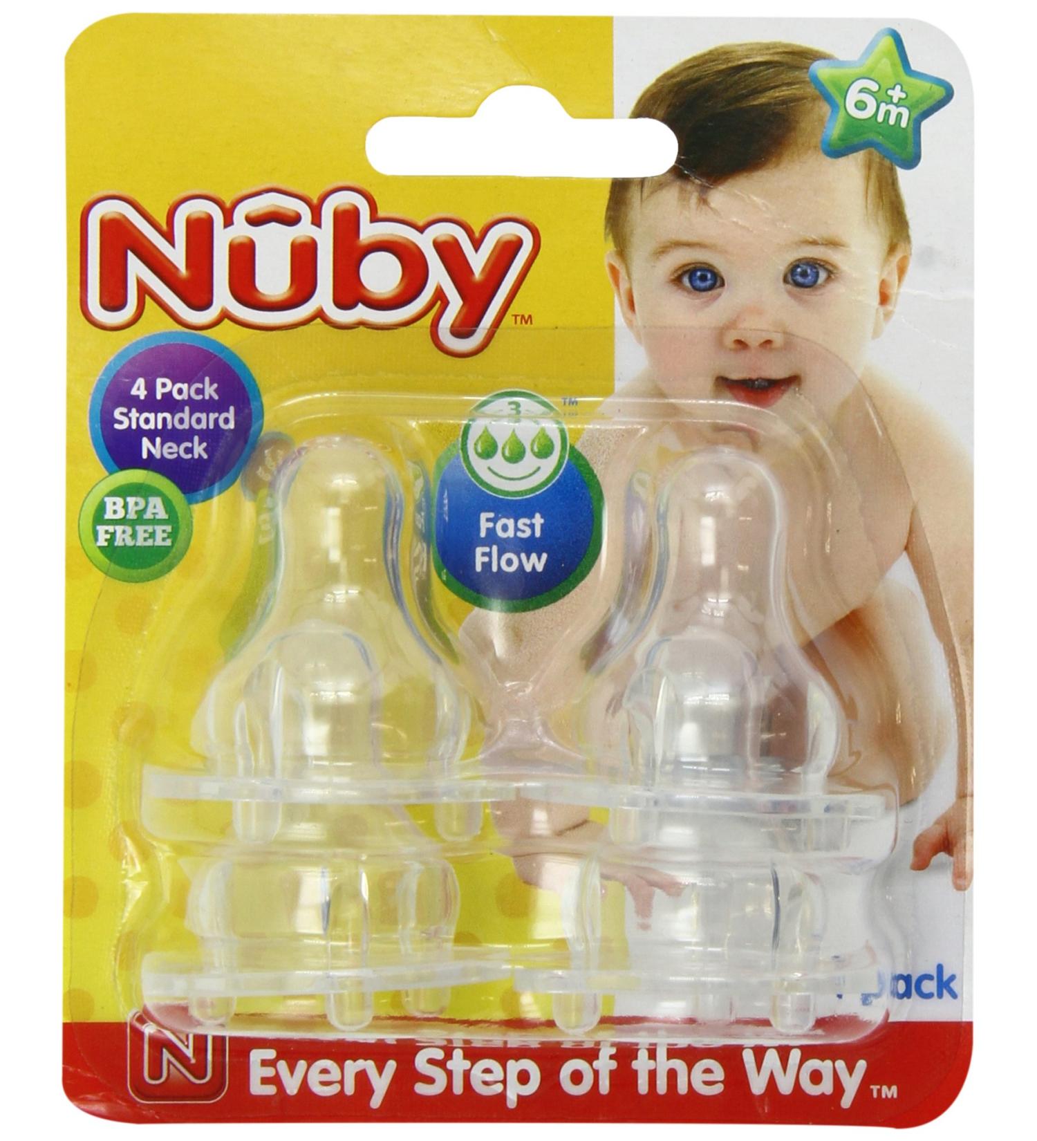 Nuby 4-Pack Fast Flow Nipples - Standard Neck, One Size - Buy Online on GoSupps.com