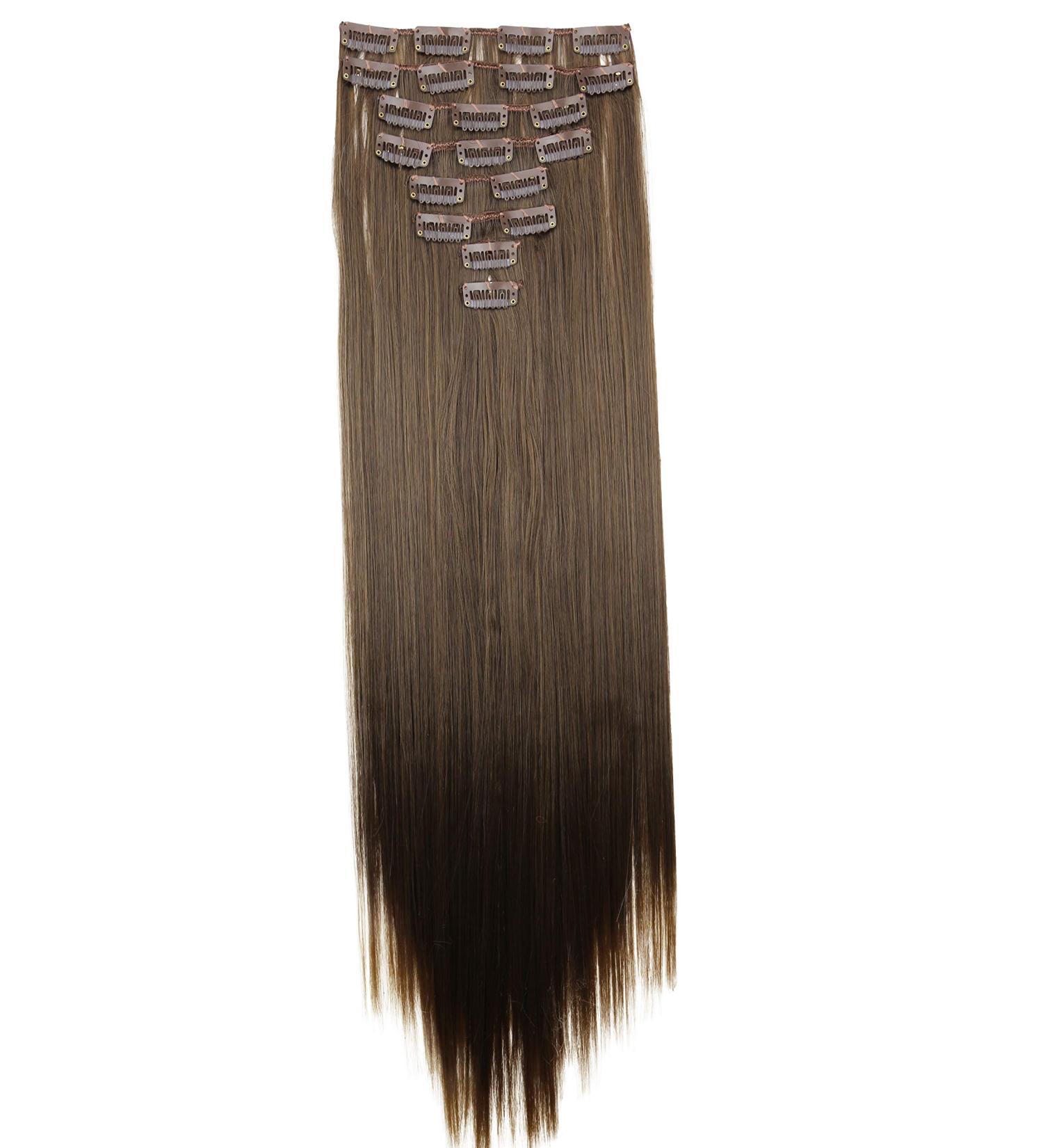 CAISHA by PRETTYSHOP XXL 24" 8 Pieces Set Clip In Extensions Hair Extension Hairpiece Straight Ombr Brown Brown CES18 ombr brown brown #6T27 CES18