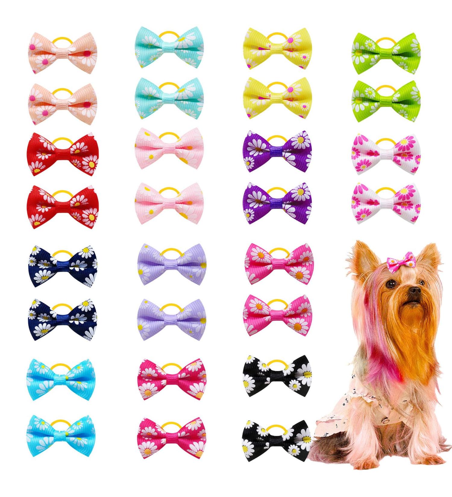 Symphonyw Dog Hair Bows 28 Pcs Daisy Flower Dog Hair Bows with Elastic Rubber Bands Pet Dog Grooming Hair Bands Hair Accessories for Long Hair Puppy Kitten Dogs Cats Random Color Multi-colored B - Buy Online on GoSupps.com