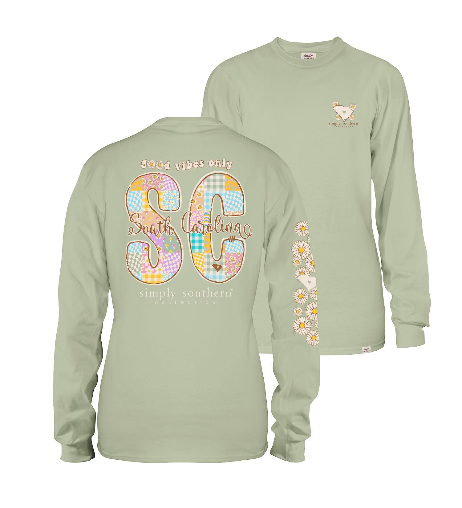 Simply Southern | South Carolina Good Vibes Only | Preppy and Stylish Women s Sage Relaxed-Fit Long Sleeve T-Shirt XXL Sage