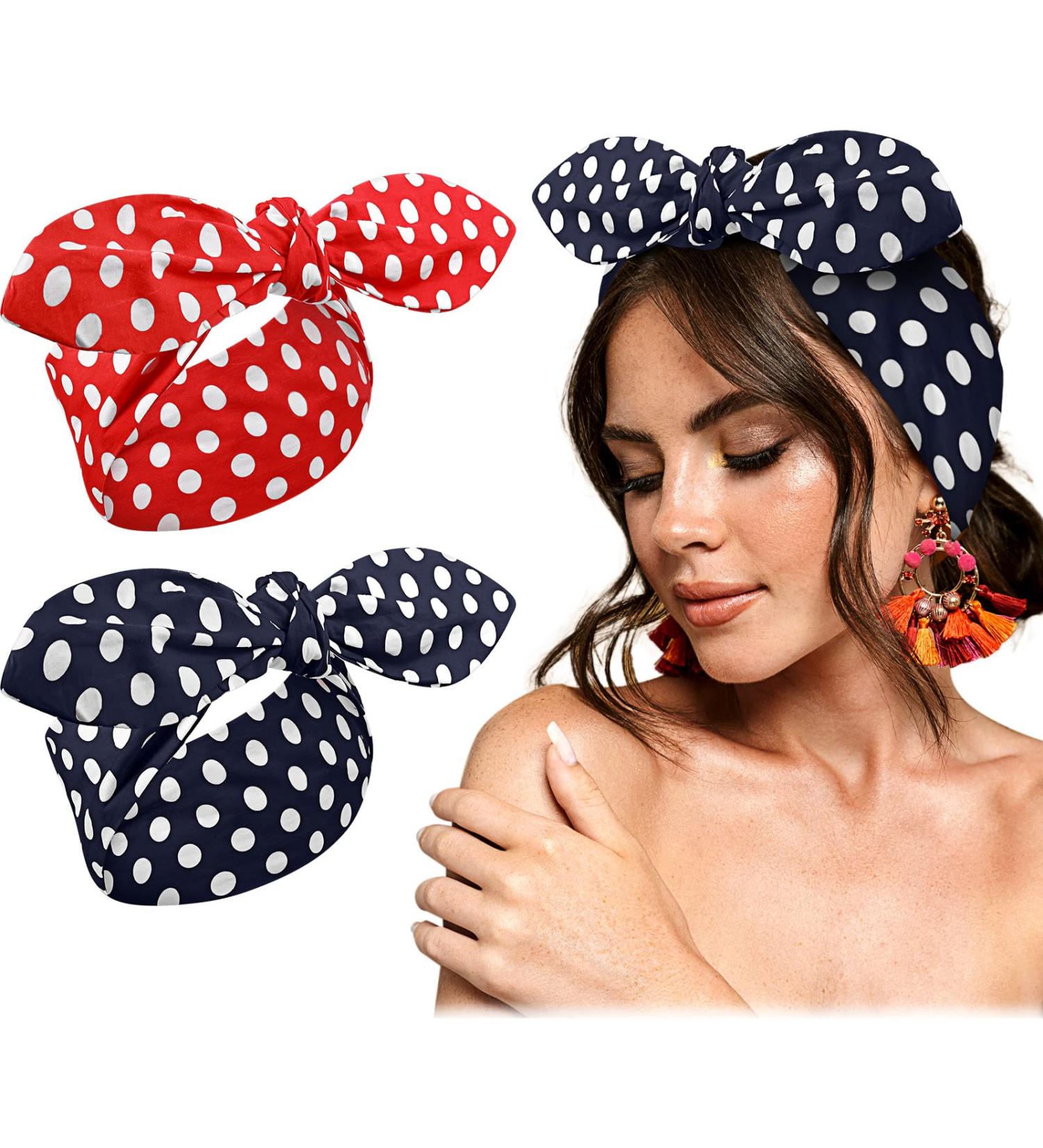 2 Pack Red Blue Polka Dot Headbands - Christmas Bandana Hair Accessories for Women and Men - Buy Online on GoSupps.com