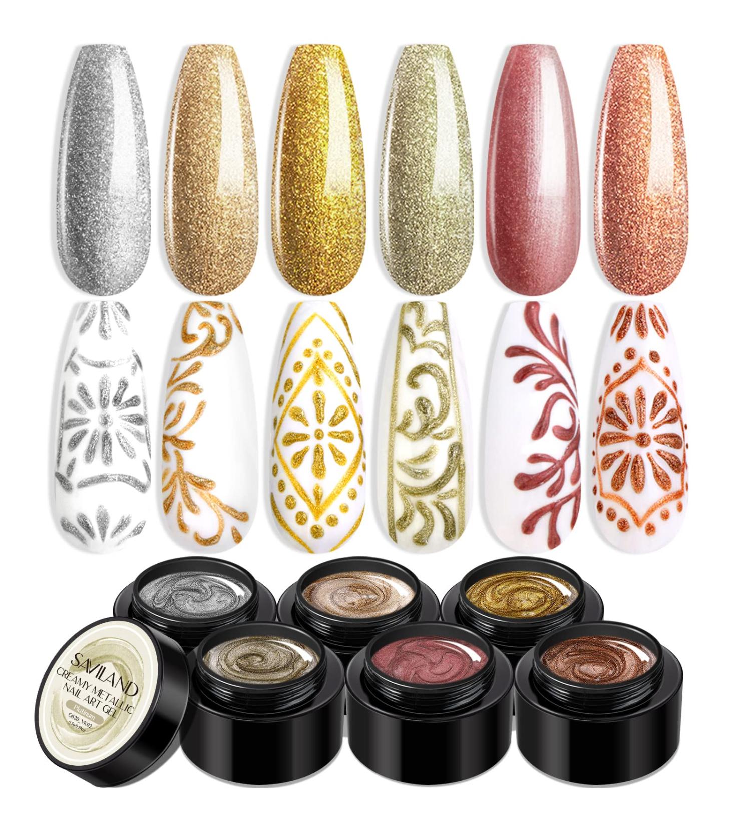 Saviland Metallic Gel Nail Polish Set - 6 Colors | Soak Off UV LED Glitter Nail Art Kit - Buy Online on GoSupps.com