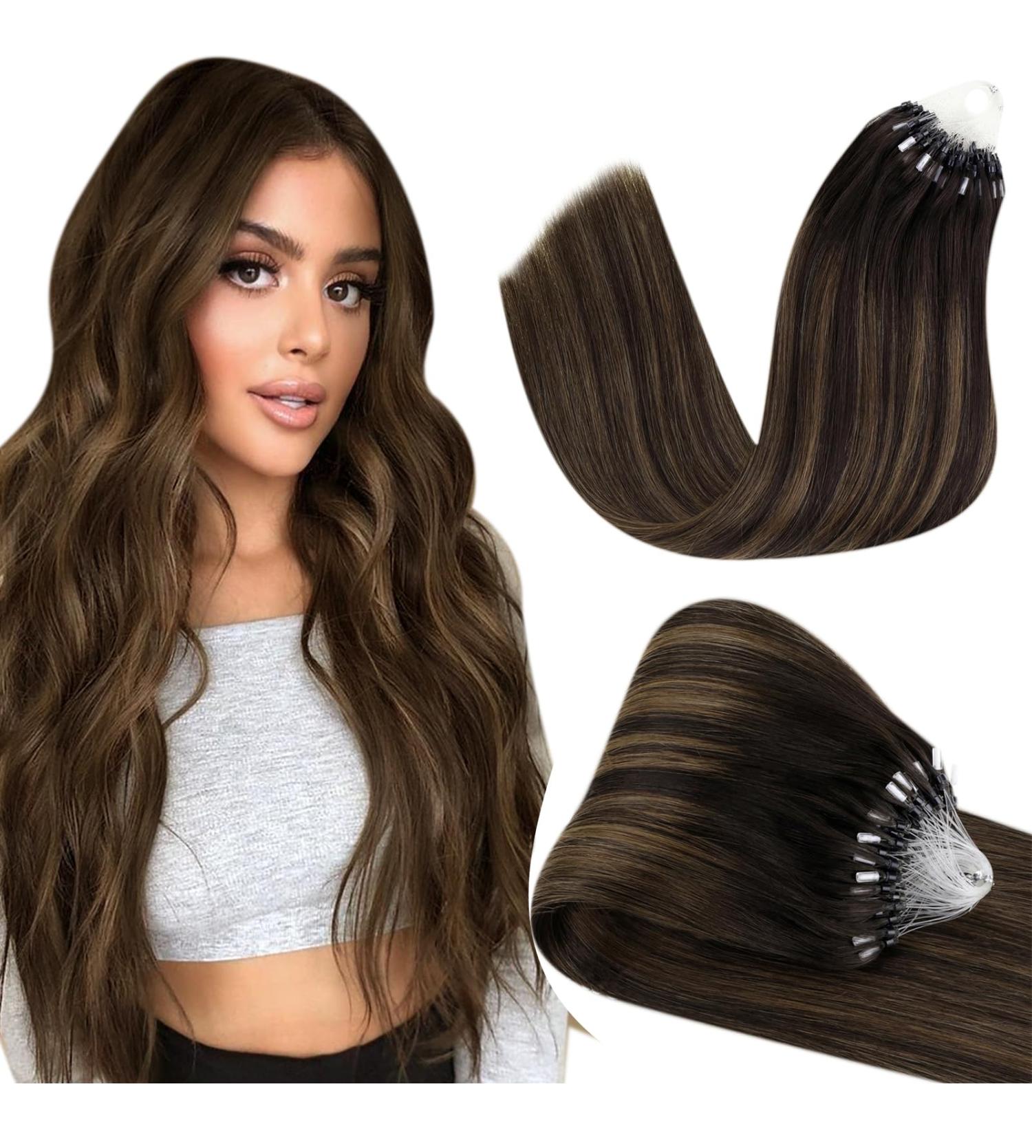 Hetto Microring Extensions - Real Hair Balayage Remy Microring Hair Extensions Dark Brown with Red Blonde #2/8/2 | 45cm 50g - Buy Online on GoSupps.com