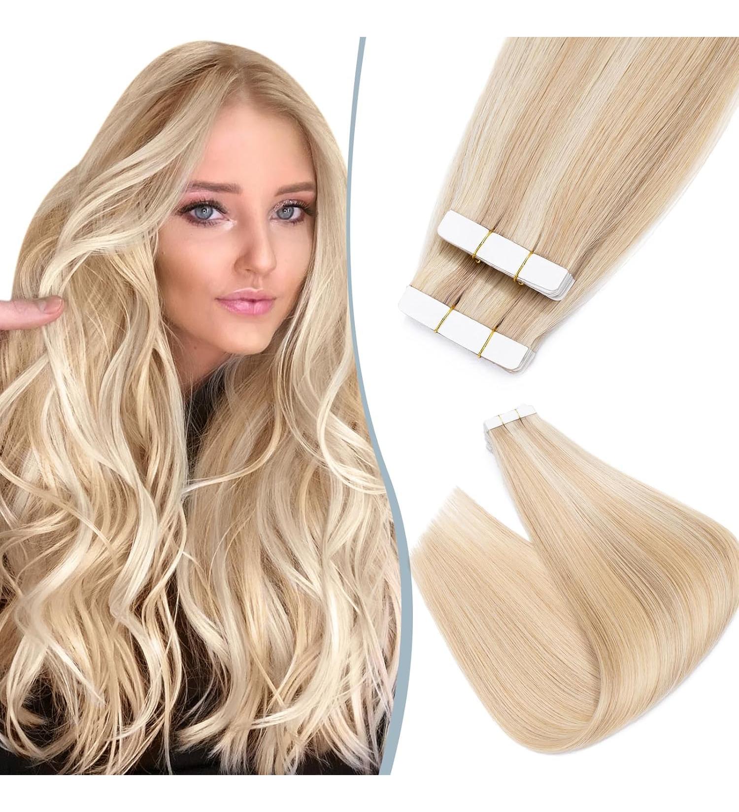 Elailite Tape Extensions - Real Hair Adhesive Remy Extensions 16 Inch (40cm) 40 Pieces 100g - Ash Blond & Bleached Blonde - Buy Online on GoSupps.com