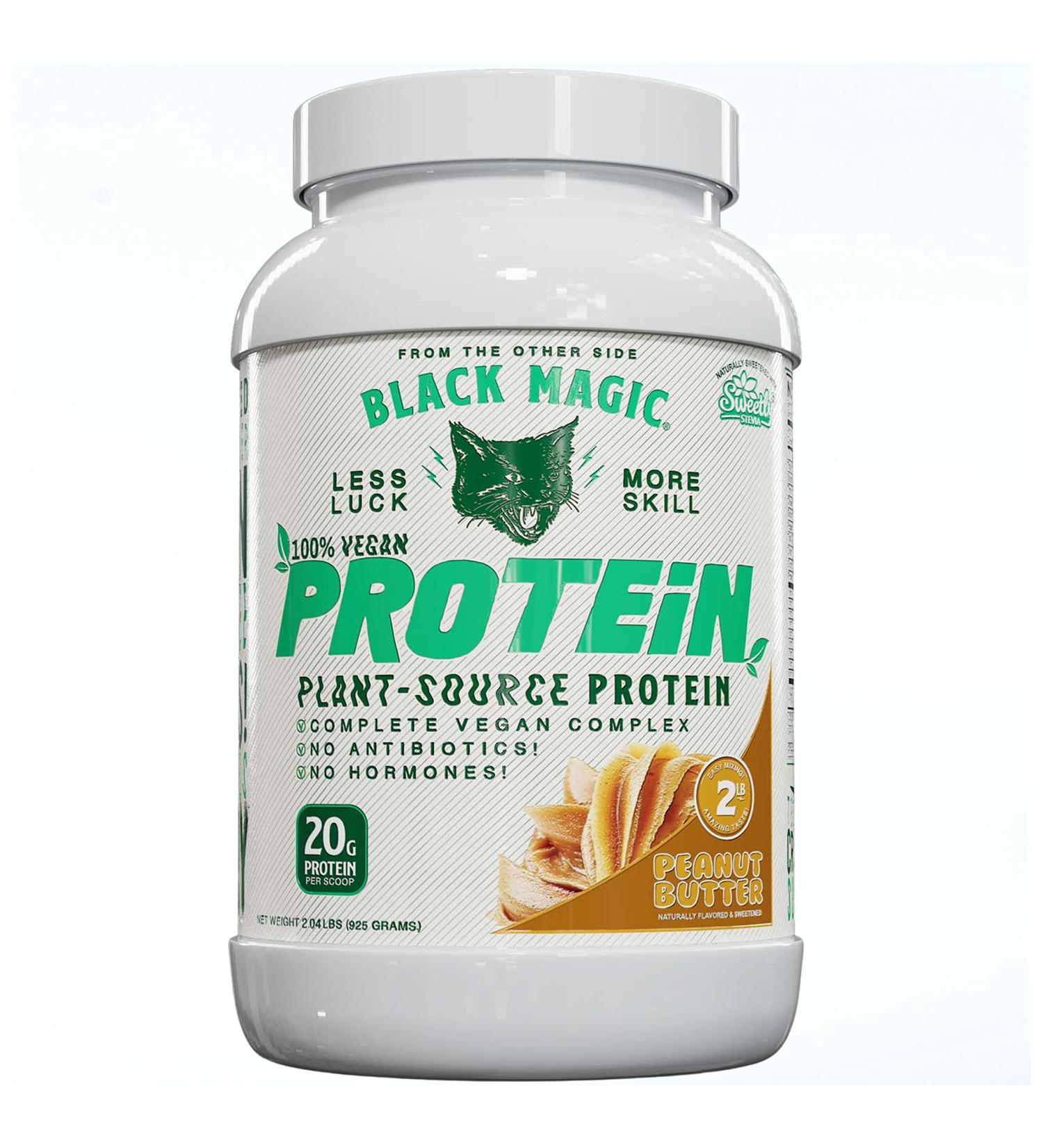 Black Magic Plant-Source 100% Vegan Protein - Keto Low Sugar Dairy Free Protein - Pre/Post Workout - Peanut Butter - 20g Protein - 2 LB