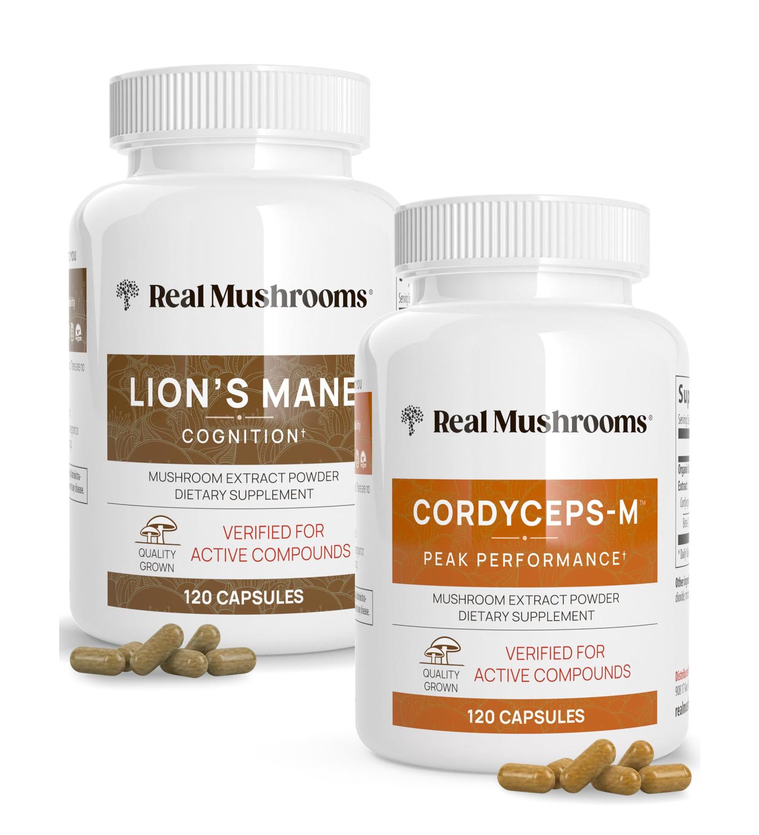 Lions Mane (120ct) and Cordyceps (120ct) Capsules Bundle - Mushroom Supplement for Cognition Energy and Endurance - Buy Online on GoSupps.com
