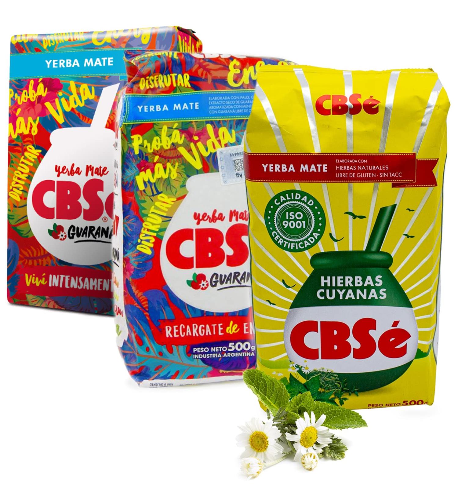 CBS Yerba Mat Guaran 2x0.5 kg + CBS Yerba Mat Herbes de Cuyan 0.5 kgTh mat d'Argentine Boisson revigorante et nergisante Guarana + Herbes de Cuyan - Buy Online on GoSupps.com