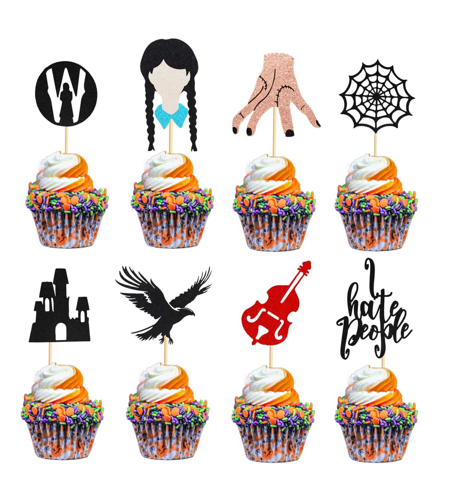 Arthsdite 24Pcs Horror Wednesday Addams Cupcake Toppers Thing Hand Black Eagle I Hate People Cobweb Castle Girl Addams Family Cupcake Picks for Fantasy Wednesday Birthday Party Cake Decorations - Buy Online on GoSupps.com