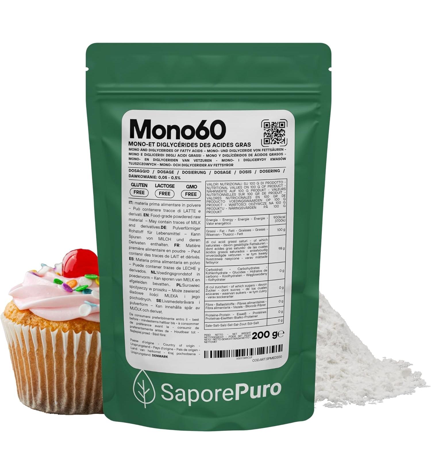 Saporepuro MONO AND DIGLYCERIDES OF FATTY ACIDS 200 g - plant origin - ideal emulsifier for ice creams sorbets pastries - Buy Online on GoSupps.com
