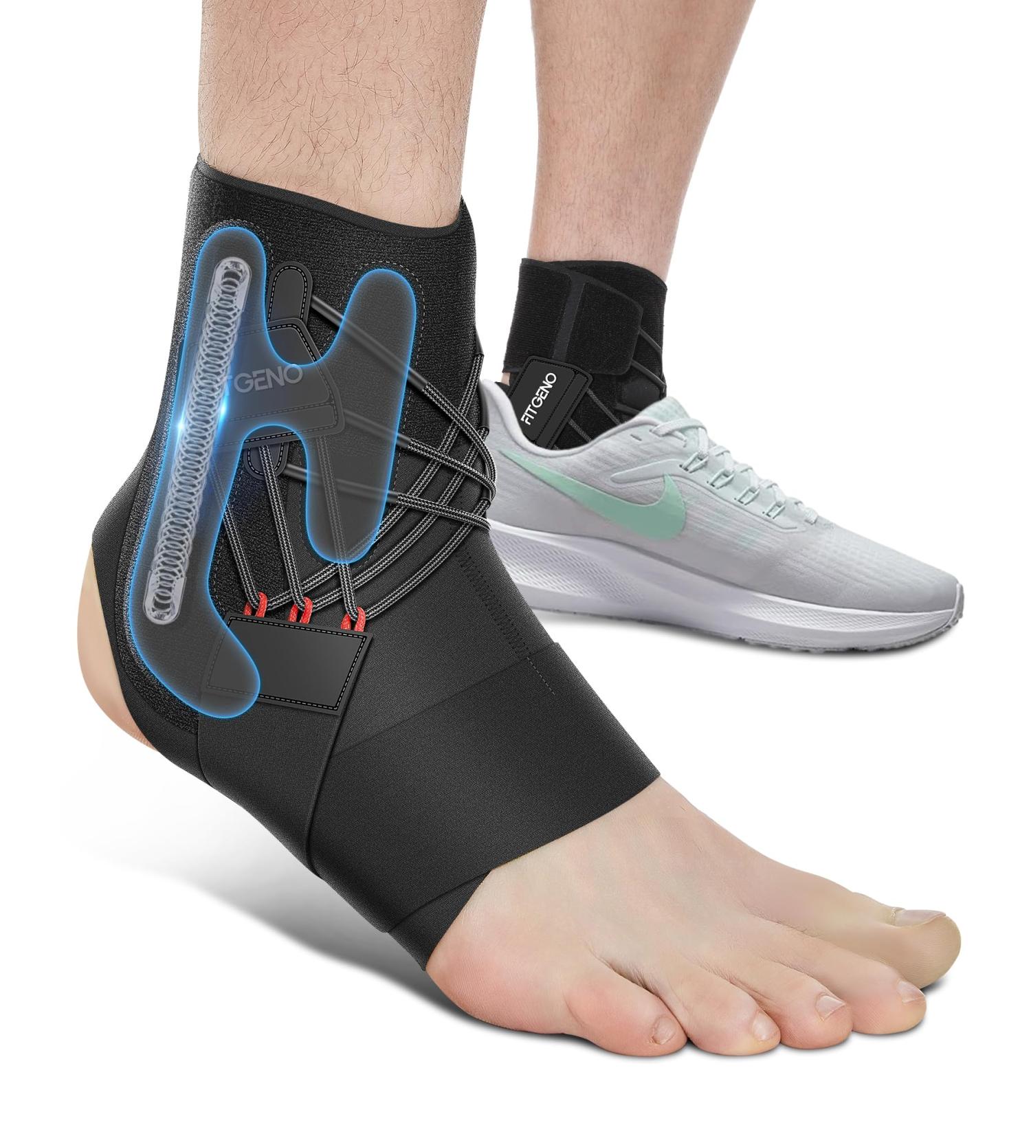 Fit Geno Ankle Stabilizer Brace for Sprained Ankles | Adjustable Breathable Support for Men & Women - Right Medium/Large Black - Buy Online on GoSupps.com