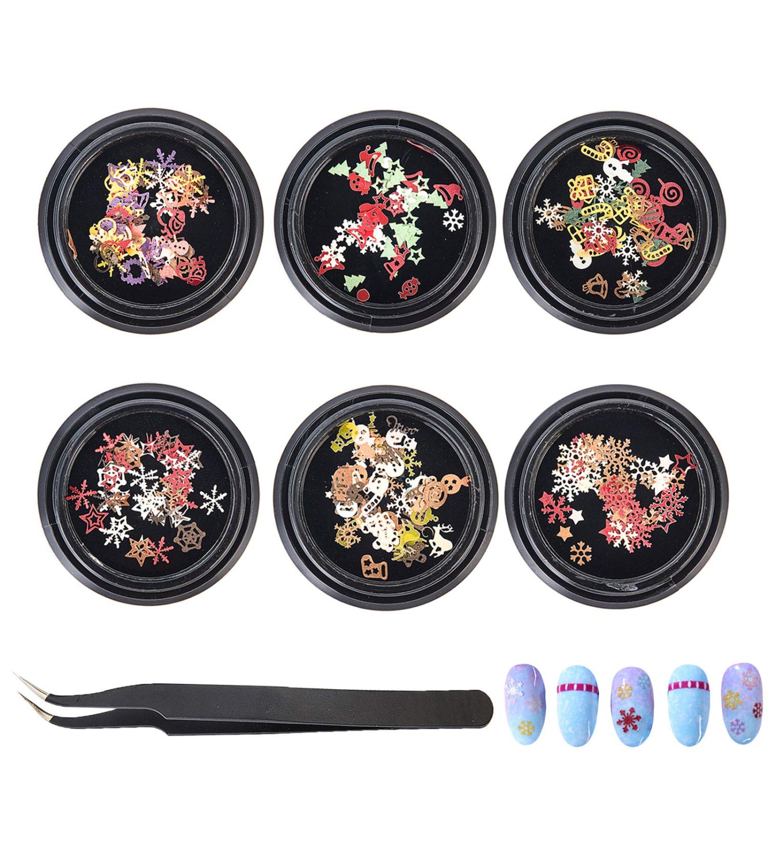 NICENEEDED 6 Boxes Christmas Nail Art Rhinestones 3D Nail Crystal Jewels Metal Nail Studs Gems With Tweezer For Christmas For Women Girls Kids Manicure DIY Nails Art Decoration Supplies(Stytle 5) - Buy Online on GoSupps.com