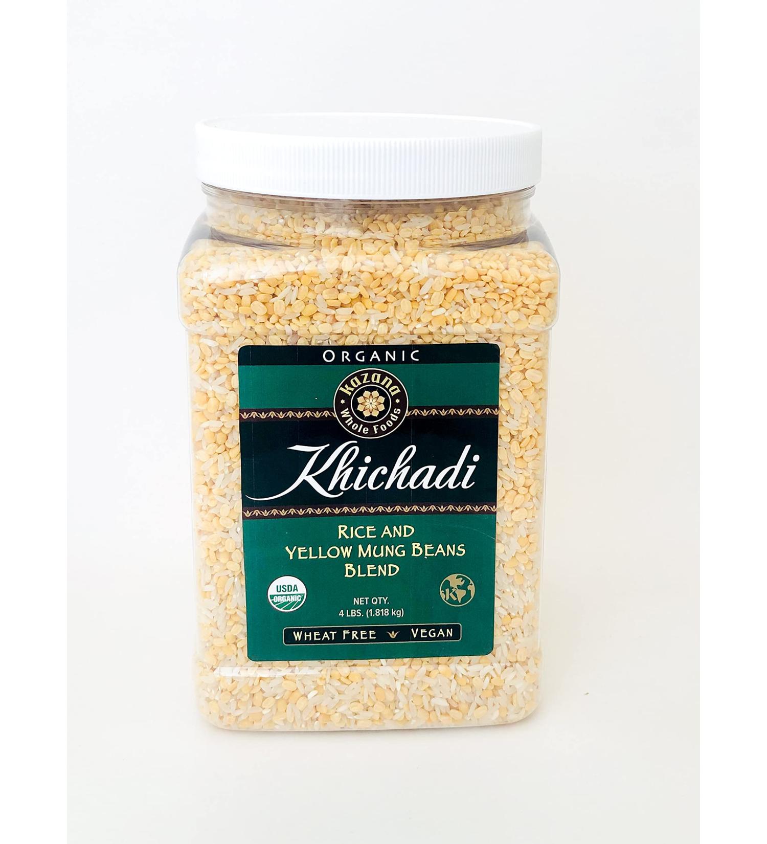 Kazana Kitchari Grain Blend - Rice & Yellow Mung Beans Mix USDA Certifiied Organic 4Lb Jar