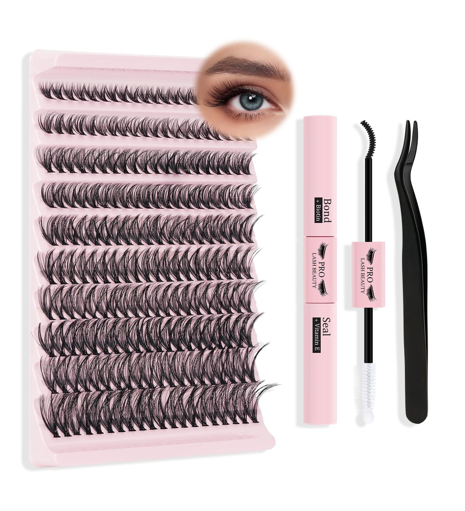 PRO DIY Eyelash Extension Kit - 200 PCs 40D Cluster Lashes Adhesive & Applicator for Easy Application | Entry-Level DIY Lash Kit - Buy Online on GoSupps.com