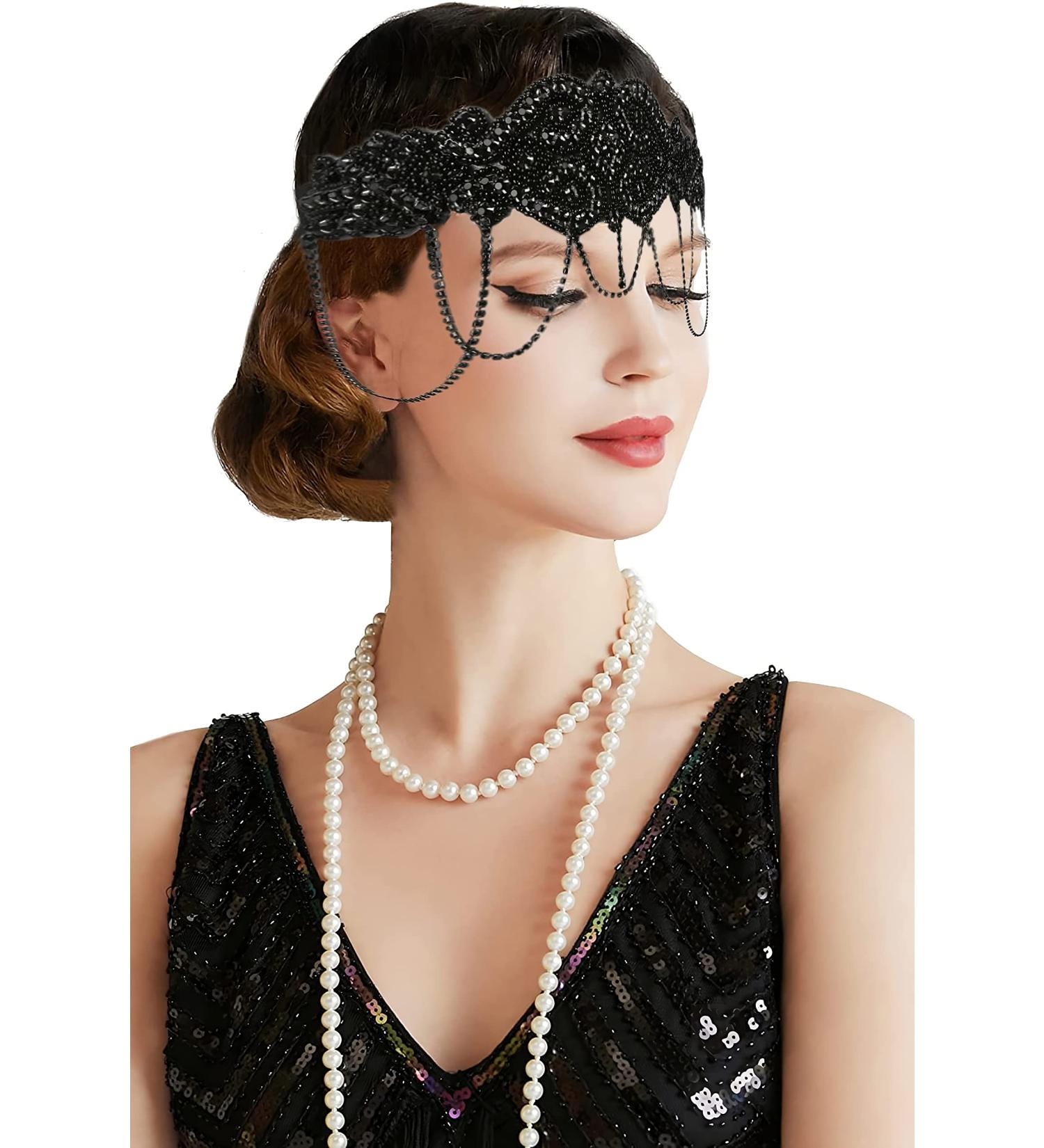 HinyBoeh 1920s Flapper Headband - Great Gatsby Rhinestone Chain - Roaring 20s Black Headpiece for Women - Buy Online on GoSupps.com