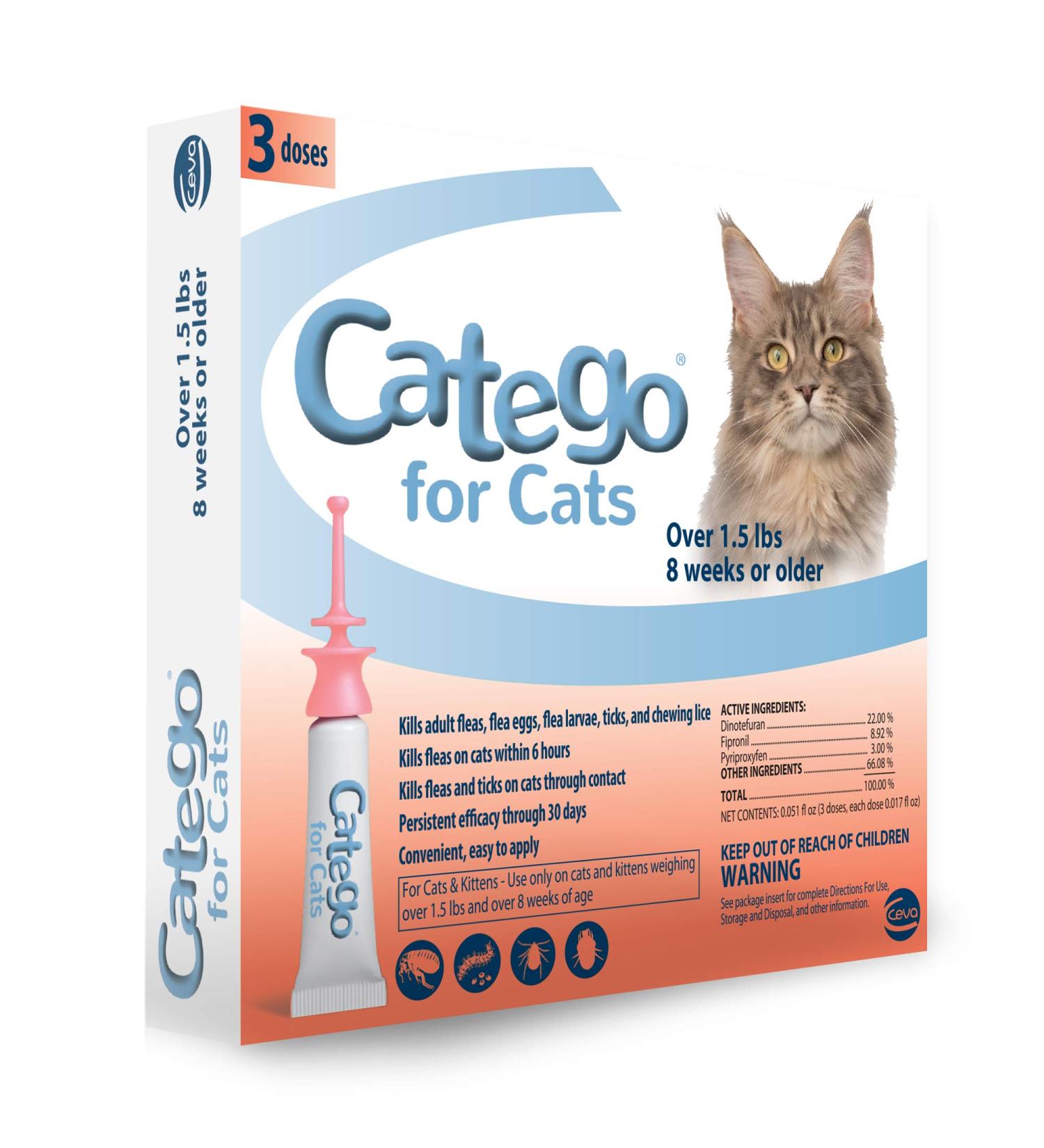 Catego Fast-Acting Flea and Tick Treatment for Cats | Kills Fleas in 6 Hours | Prevents Re-Infestations - Buy Online on GoSupps.com