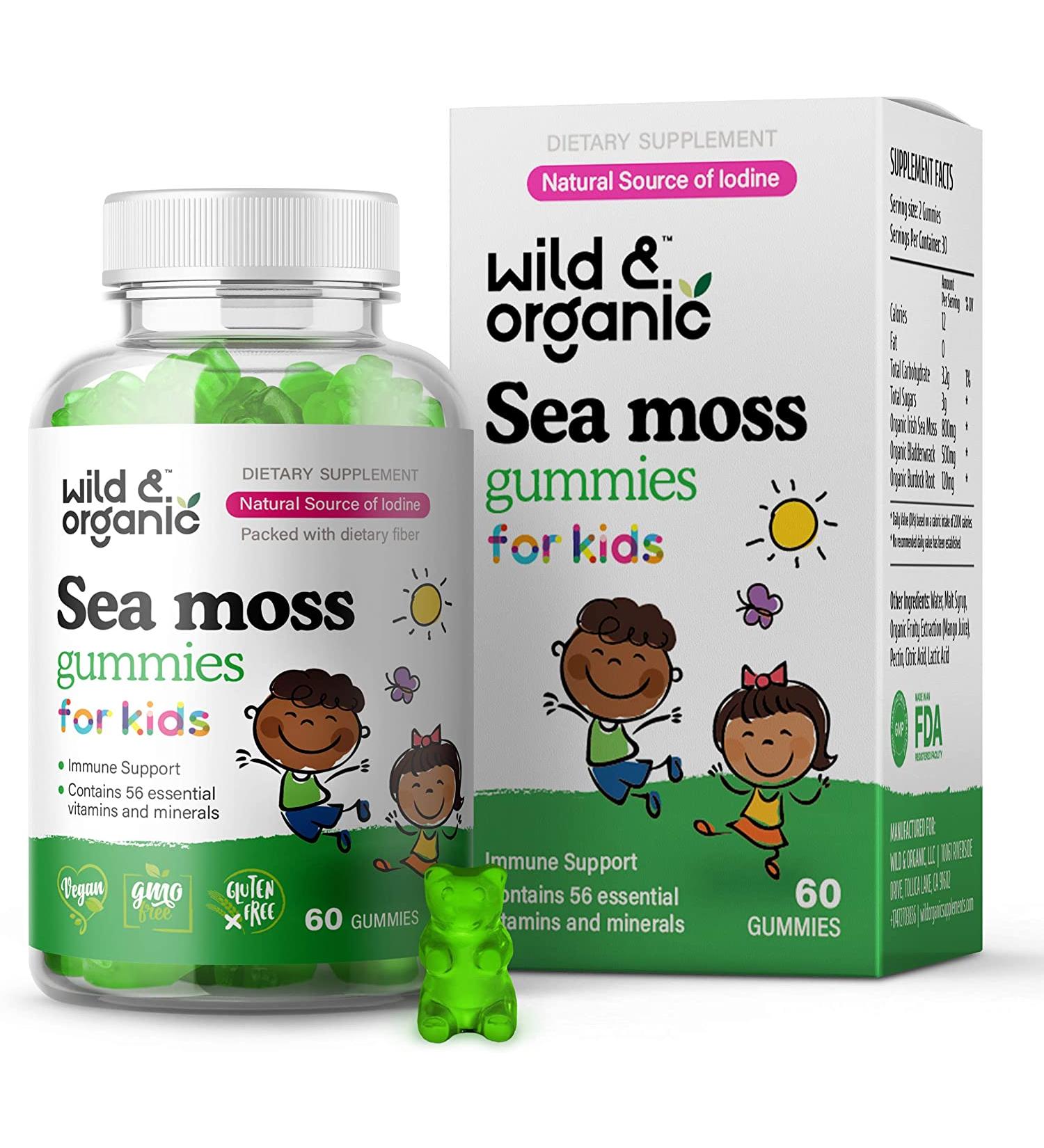 Organic Sea Moss Gummies for Kids - Immune Support & Thyroid Health - 60 Pcs - Buy Online on GoSupps.com