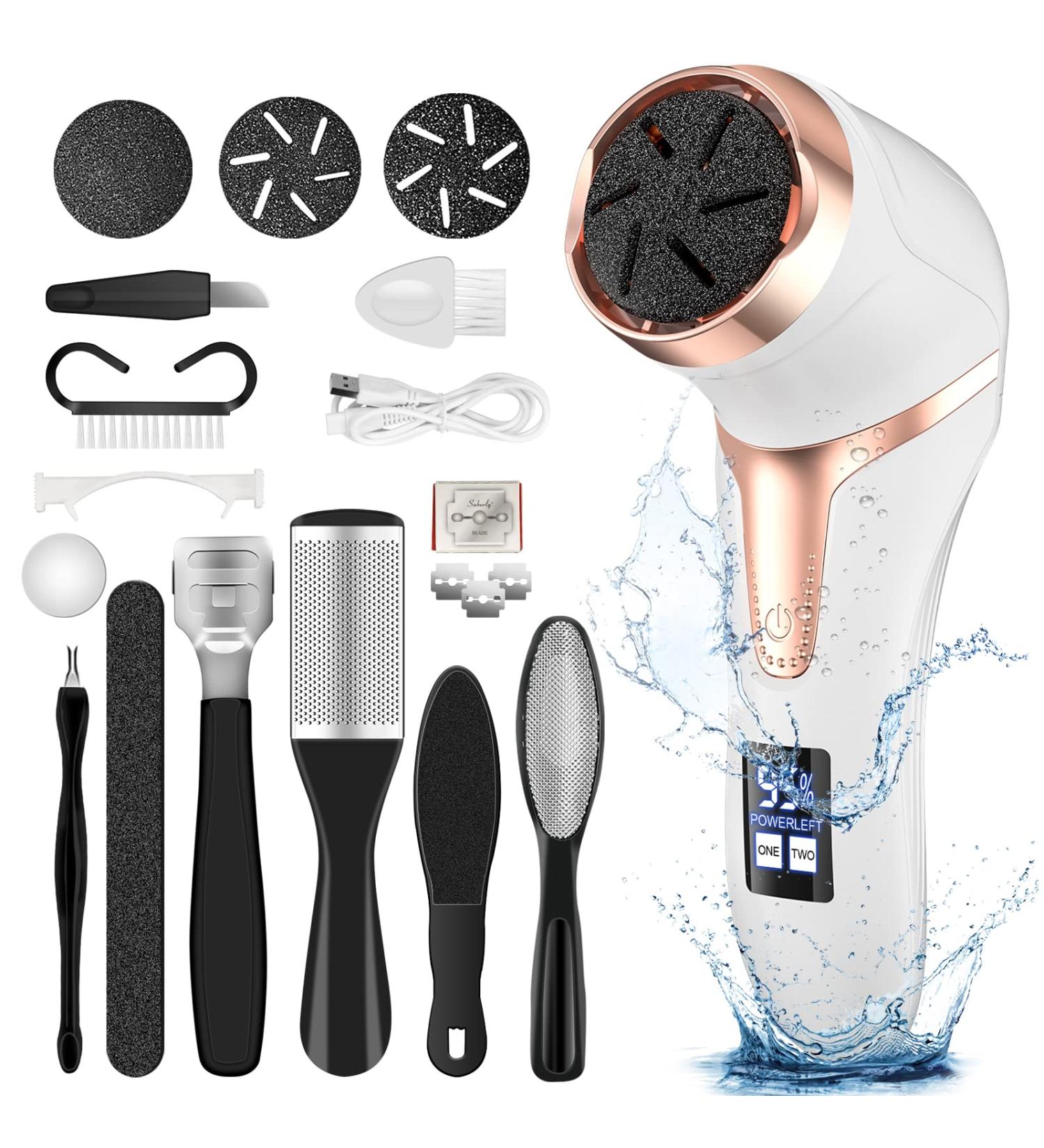 Rechargeable Electric Foot Callus Remover with Vacuum - Professional Pedicure Kit for Smooth Skin - 2 Speeds & LCD Display - White - Buy Online on GoSupps.com