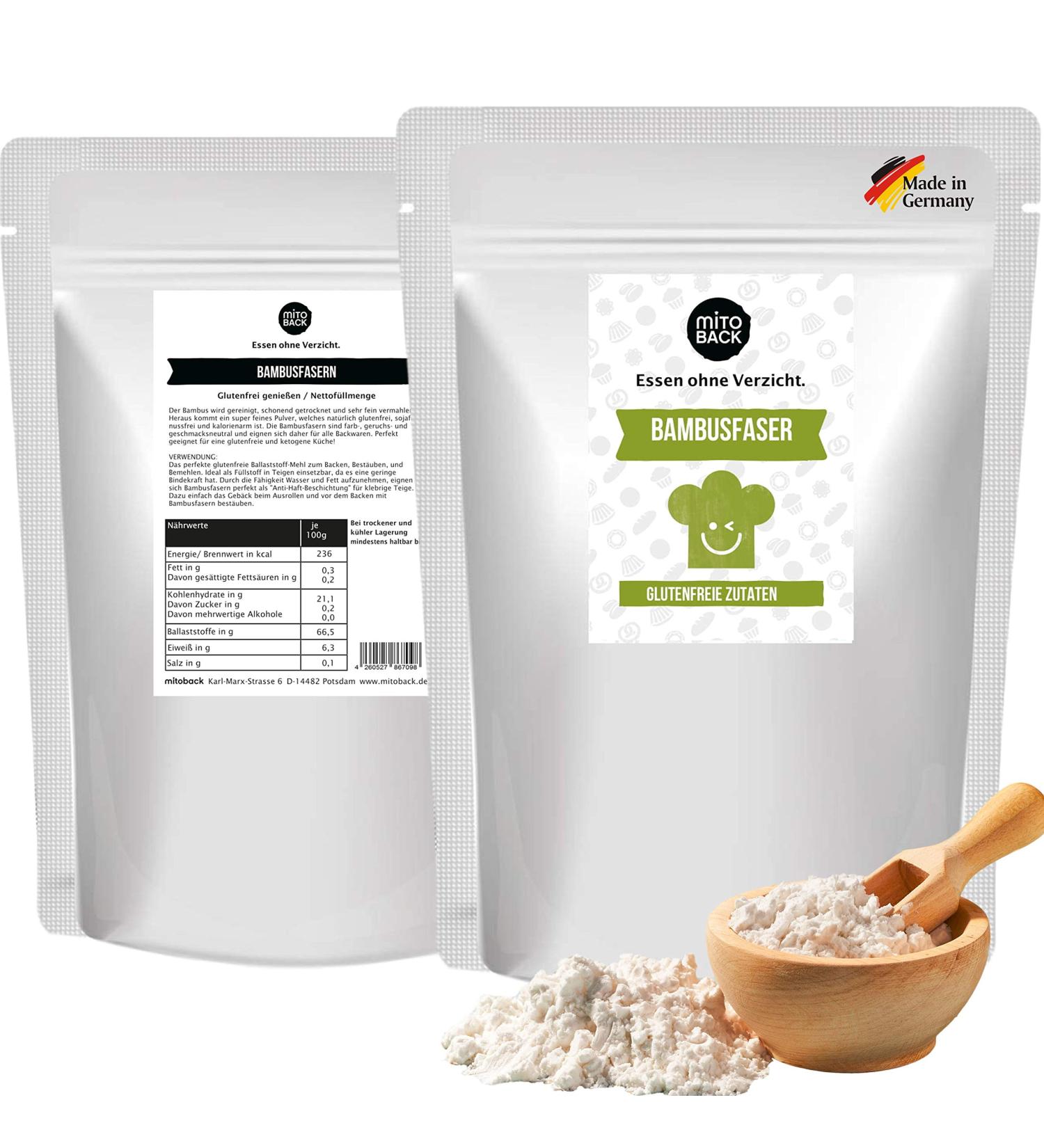 Mitoback 100% Bamboo Fiber 2x400g - Premium Baking Flour for Keto Vegan Gluten-Free & Paleo Diets - Buy Online on GoSupps.com