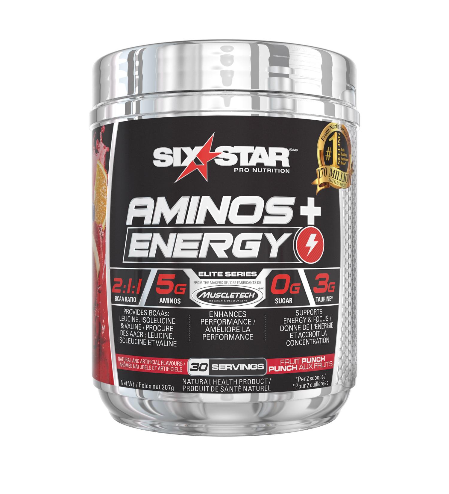 Six Star Amino Plus Energy BCAA Powder & Energy Fruit Punch 30 Servings 208 g (Pack of 1) Amino + Energy - Buy Online on GoSupps.com