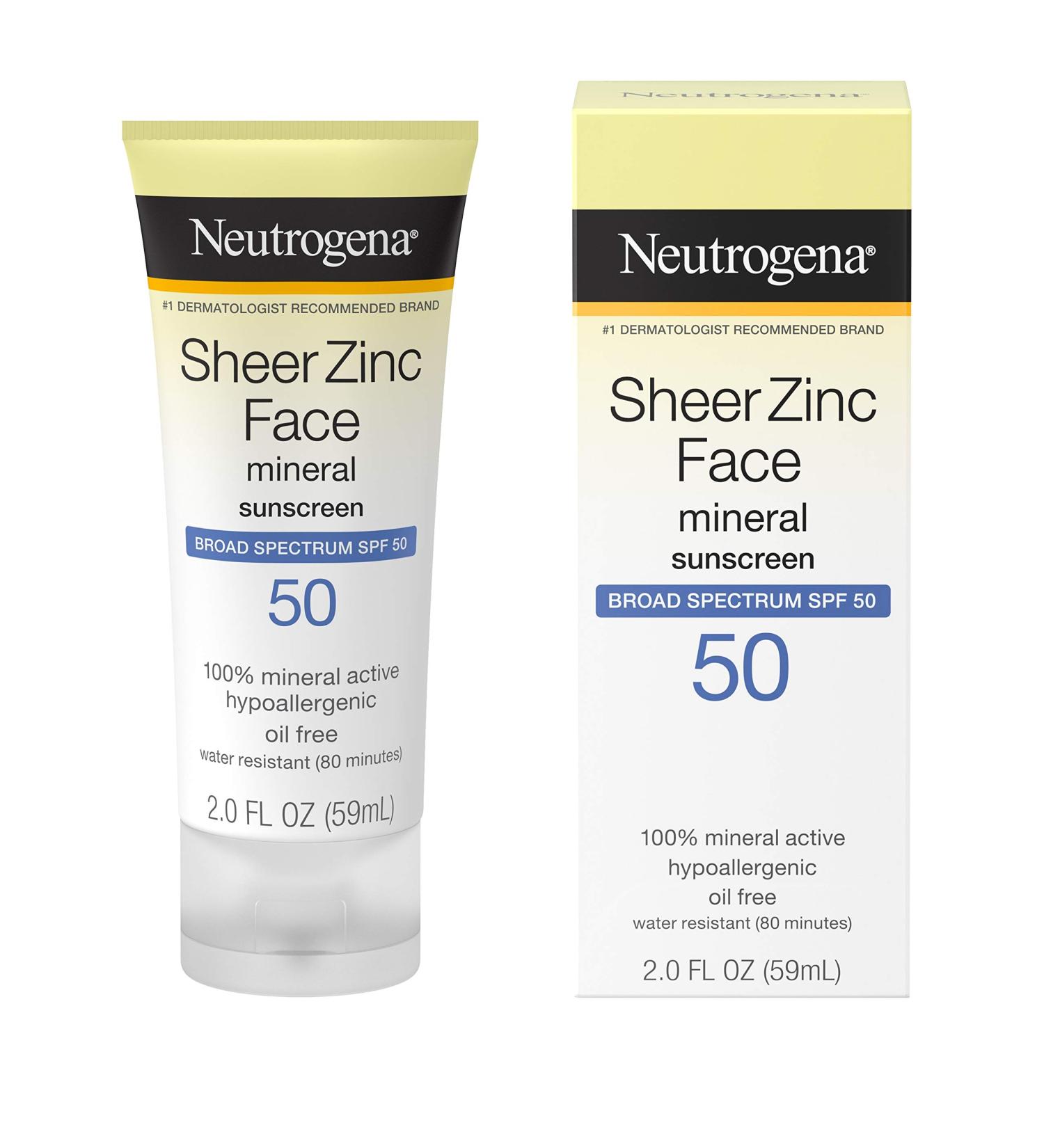 Neutrogena Sheer Zinc Oxide SPF 50 Mineral Face Sunscreen Lotion - Oil-Free, Non-Comedogenic, Hypoallergenic - 2 fl. oz - Buy Online on GoSupps.com