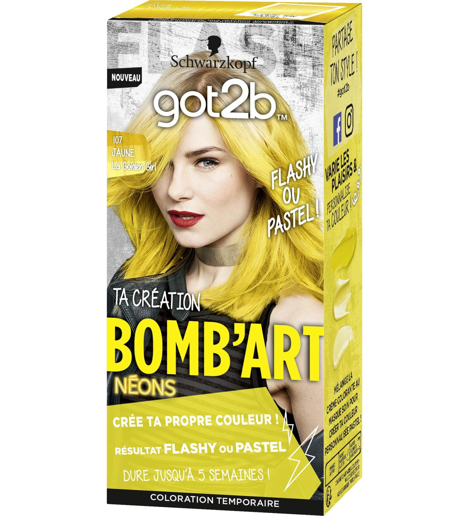 Schwarzkopf - Got2B - Bomb'Art - Semi Permanent Hair Color - Neon Yellow 107 - The Golden Girl - 50 ml