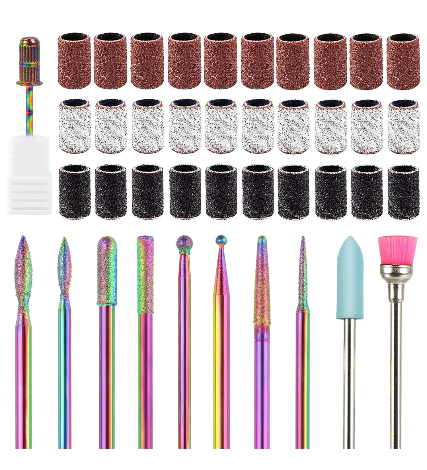 BBKON Professional Tungsten Carbide Nail Drill Bits Set - 10pcs Bits, 30pcs Sanding Bands & Replacement Mandrel for Acrylic Nails Removal & Manicure Shaping - Home & Salon Use - Buy Online on GoSupps.com