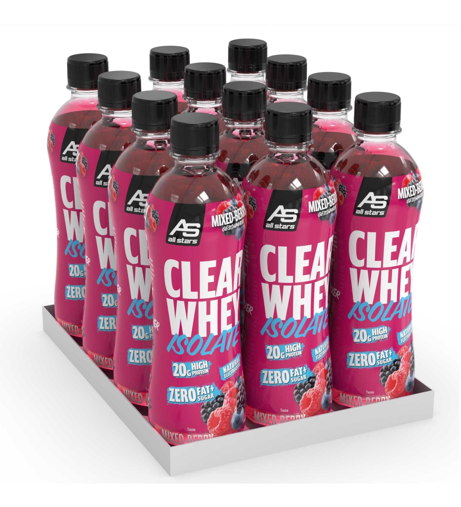 All Stars Clear Whey Isolate - Fruity Sugar-Free Protein Drink | 12 x 500ml Mixed Berry - Refreshing Low-Calorie Athletic Fuel - Buy Online on GoSupps.com