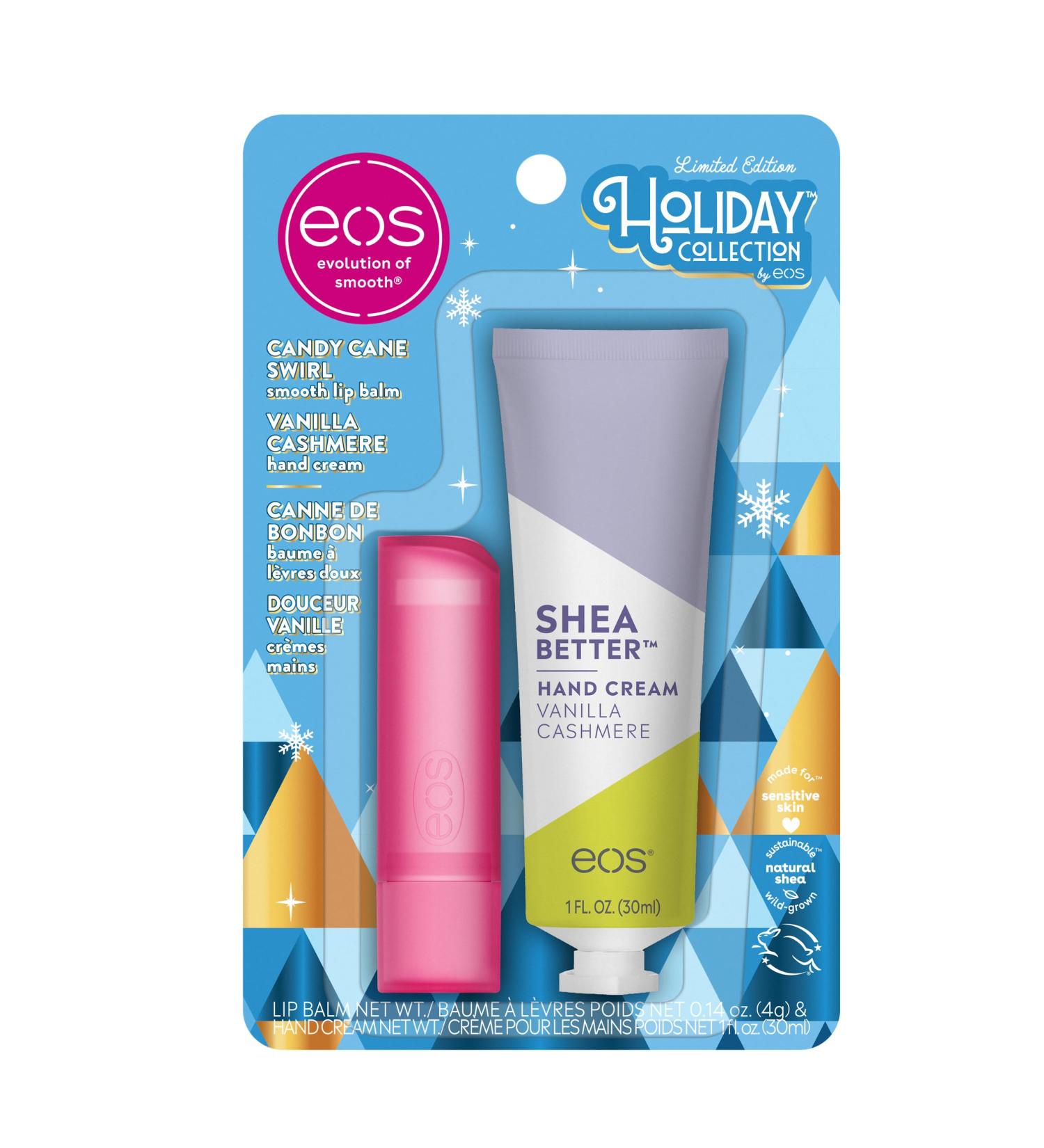 eos Holiday Skin Care Set- Vanilla Cashmere Travel Hand Cream & Candy Cane Swirl Lip Balm Stocking Stuffers 1 fl oz Hand Cream + 0.14 oz Lip Balm 2-Pack Cranberry Joy & Merry Berry 2 Piece Set - Buy Online on GoSupps.com