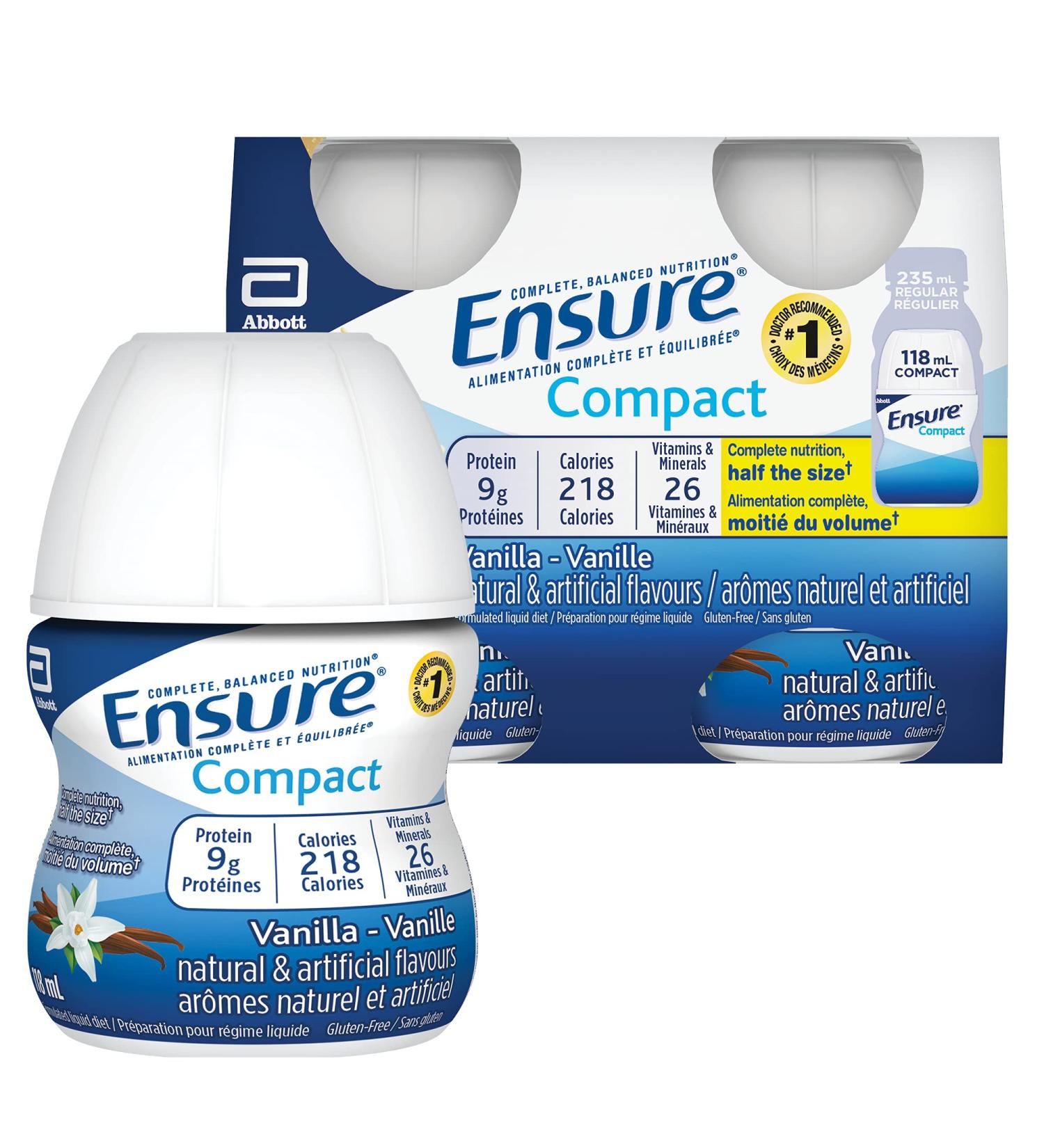 Ensure Compact Complete Balanced Nutrition In Half The Size Vanilla 4x118 mL 9g Protein Drink Vanilla 118 ml (Pack of 4) - Buy Online on GoSupps.com
