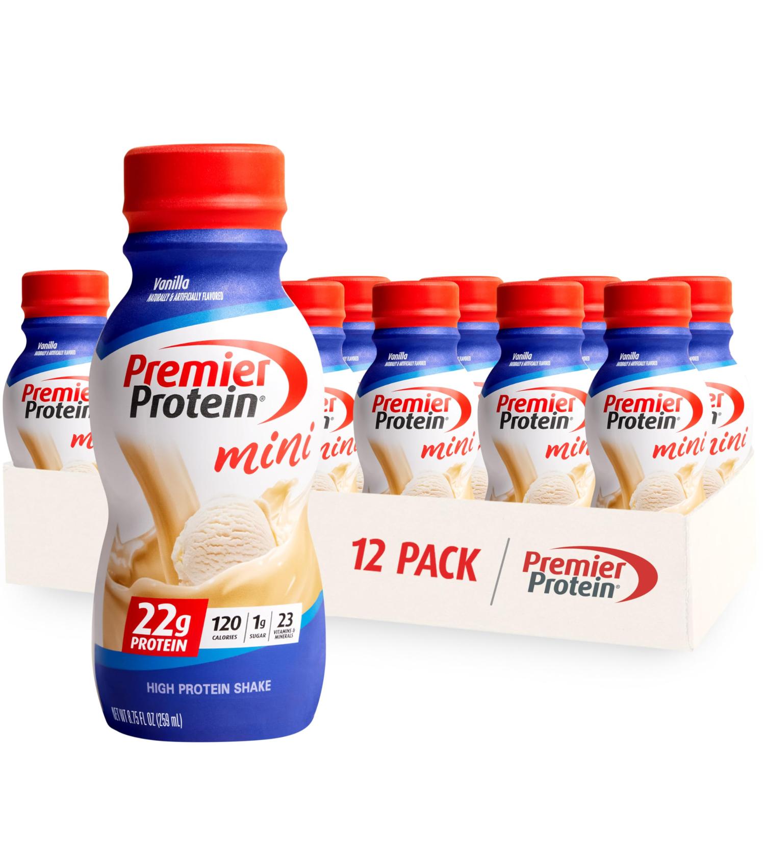 Premier Protein Shake MINIs Vanilla 22g Protein 120 Calories No Added Sugar 8.75 fl oz 12 Pack (Packaging May Vary) Protein Shake Vanilla 8.75 Fl Oz (Pack of 12) - Buy Online on GoSupps.com