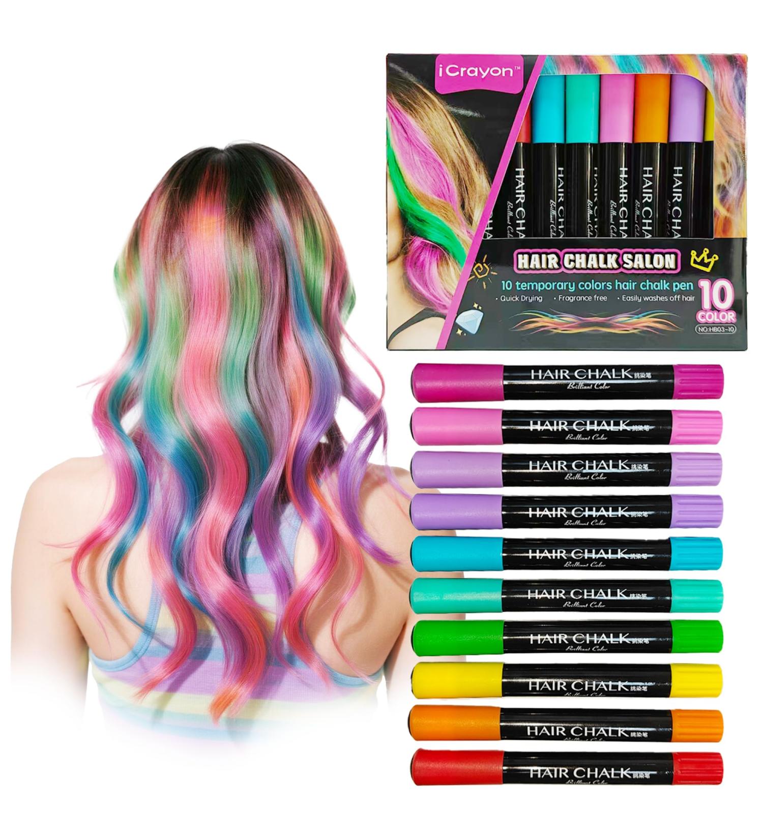 Craies Capillaires Lavables pour Enfants 10 Couleurs Stylos de Coloration Temporaire Non Toxiques 10 unit (Lot de 1) - Buy Online on GoSupps.com