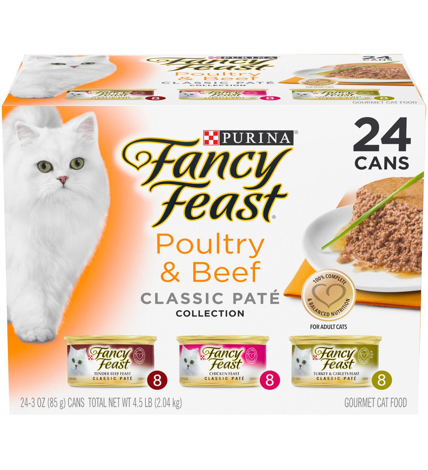 Purina Fancy Feast Grain Free Wet Cat Food Variety Pack - Poultry & Beef (24 x 3oz Cans) - Buy Online on GoSupps.com